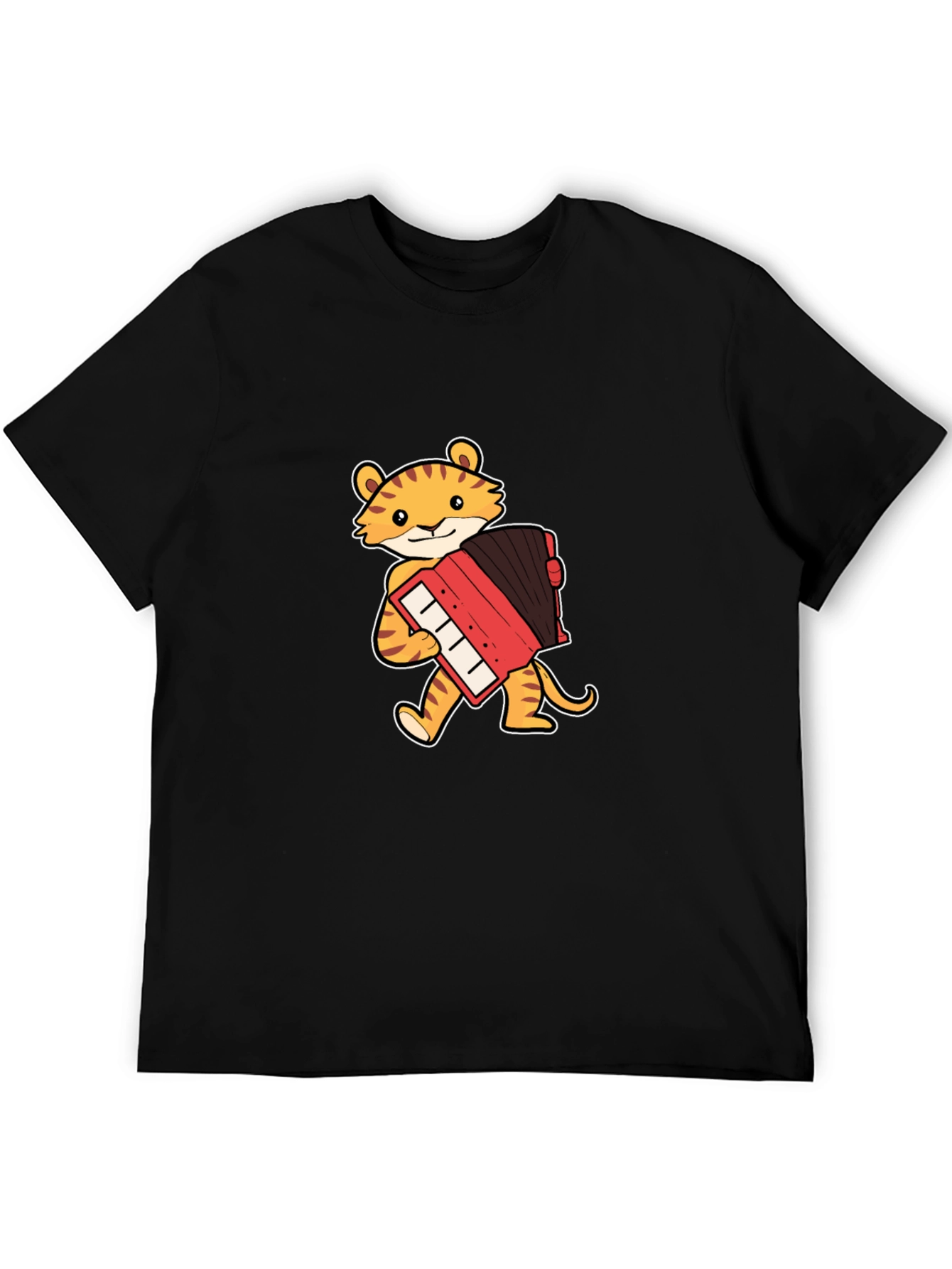 Tiger Accordion Player Black T-Shirt