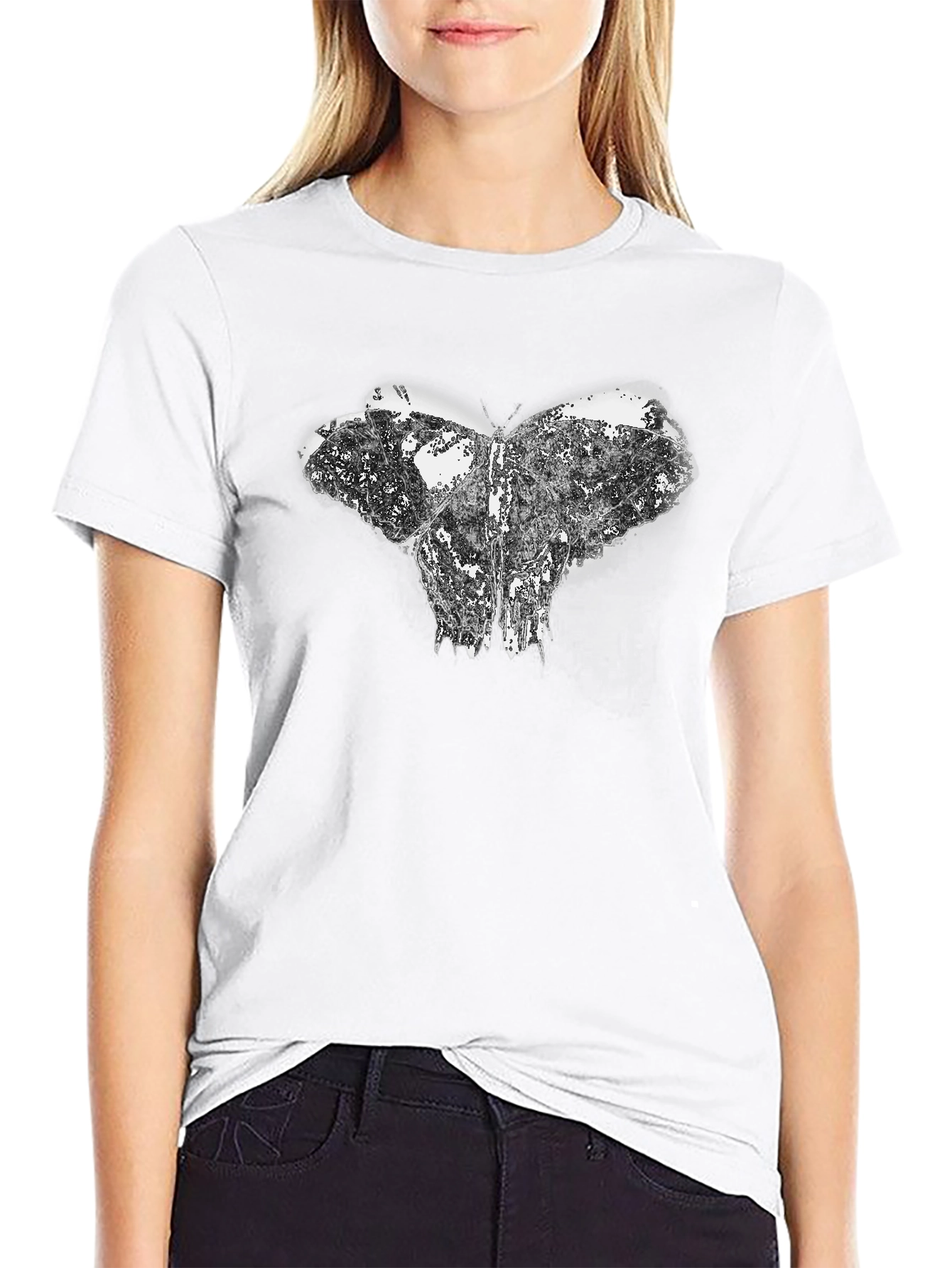 Abstract Butterfly Graphic Black T-Shirt