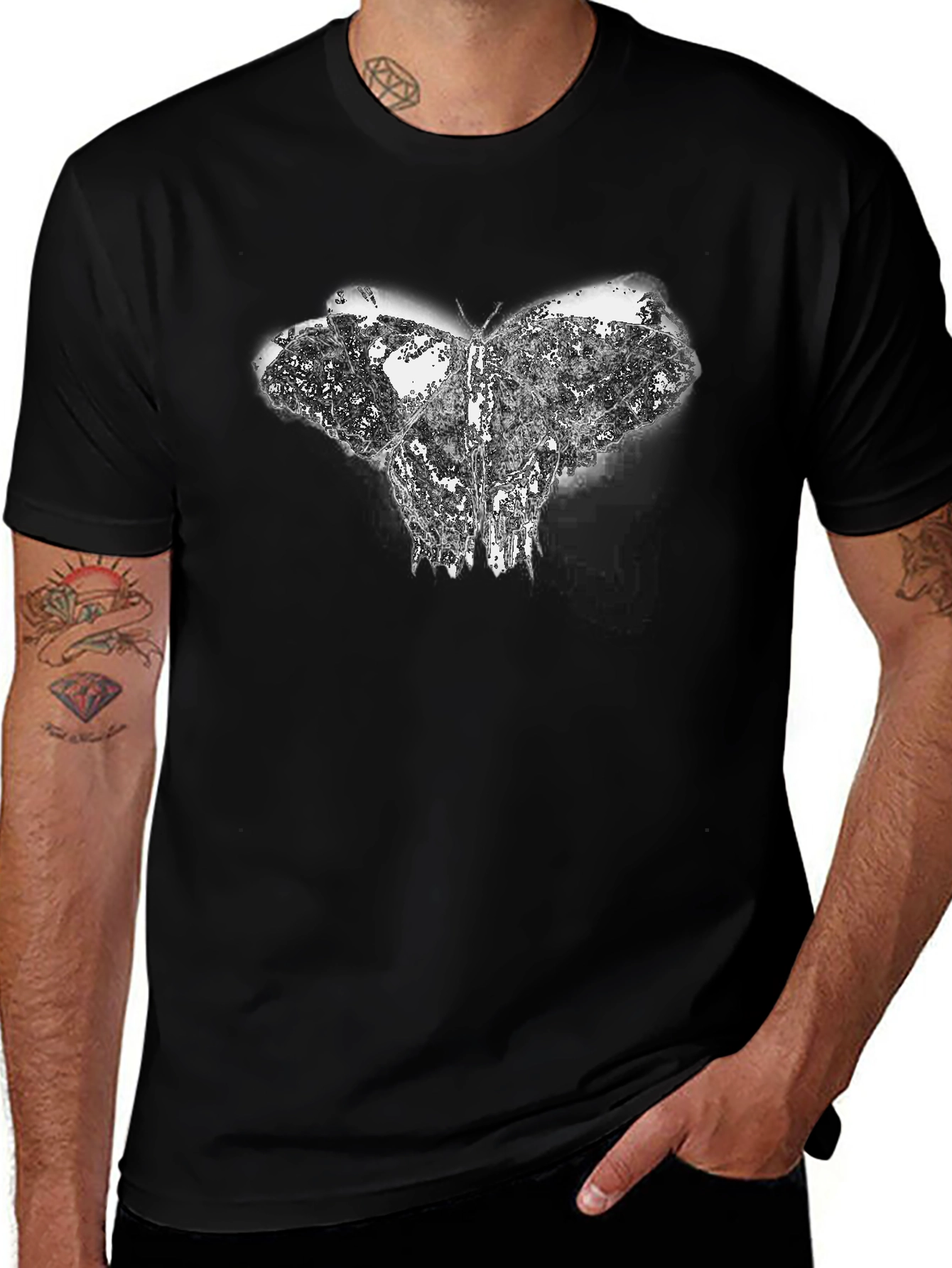 Abstract Butterfly Graphic Black T-Shirt