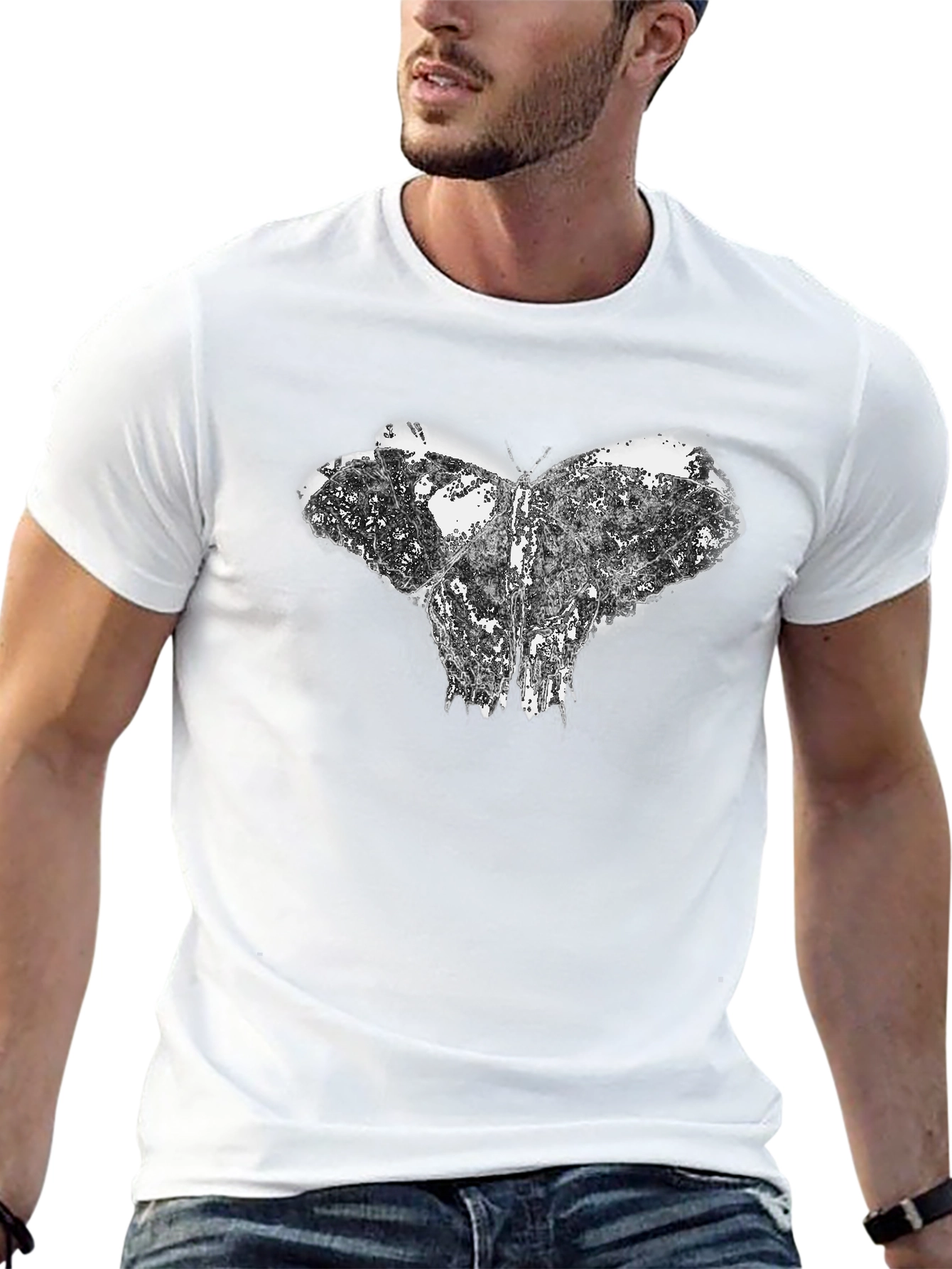 Abstract Butterfly Graphic Black T-Shirt