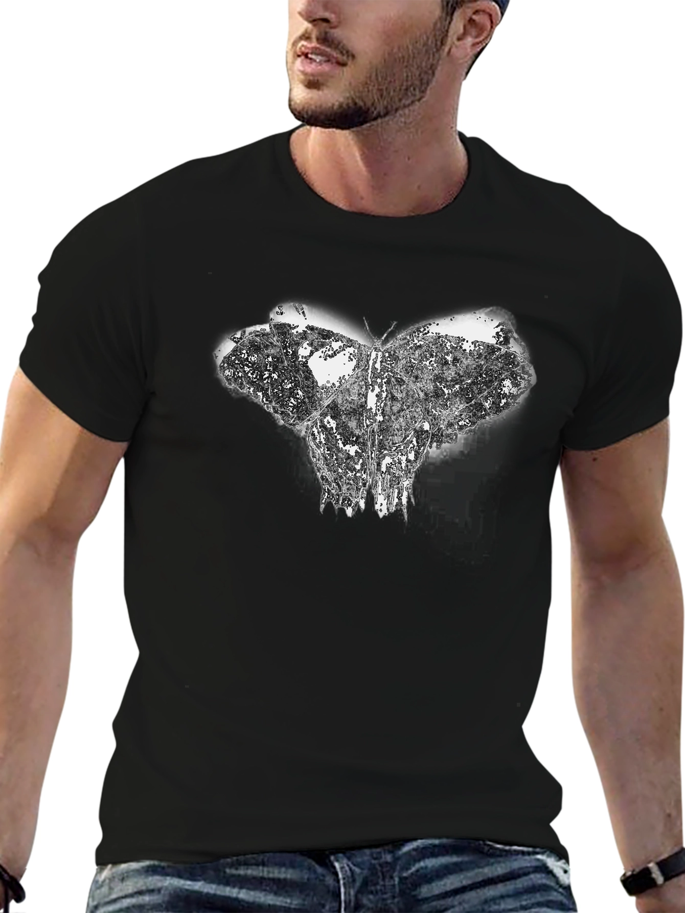 Abstract Butterfly Graphic Black T-Shirt