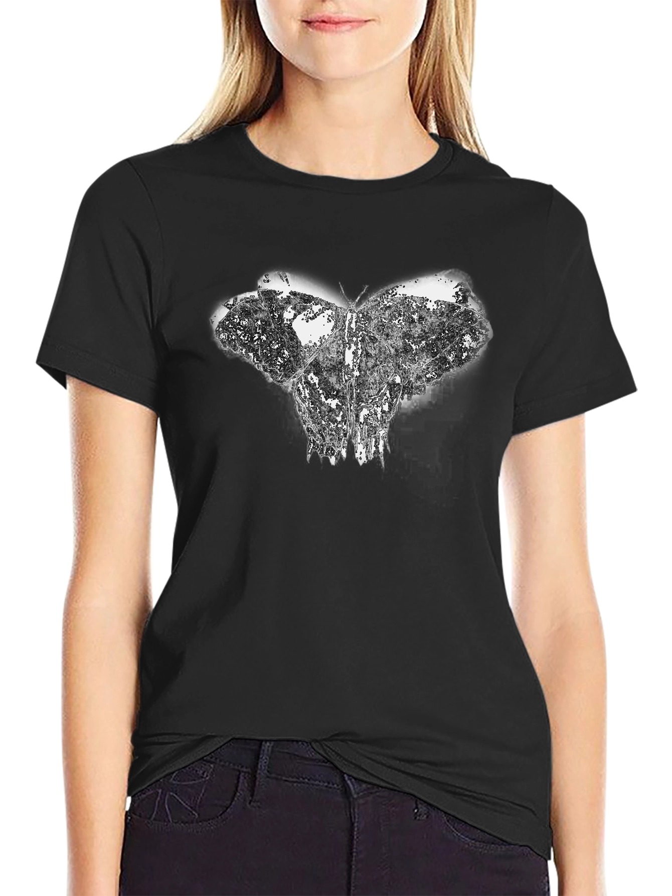 Abstract Butterfly Graphic Black T-Shirt