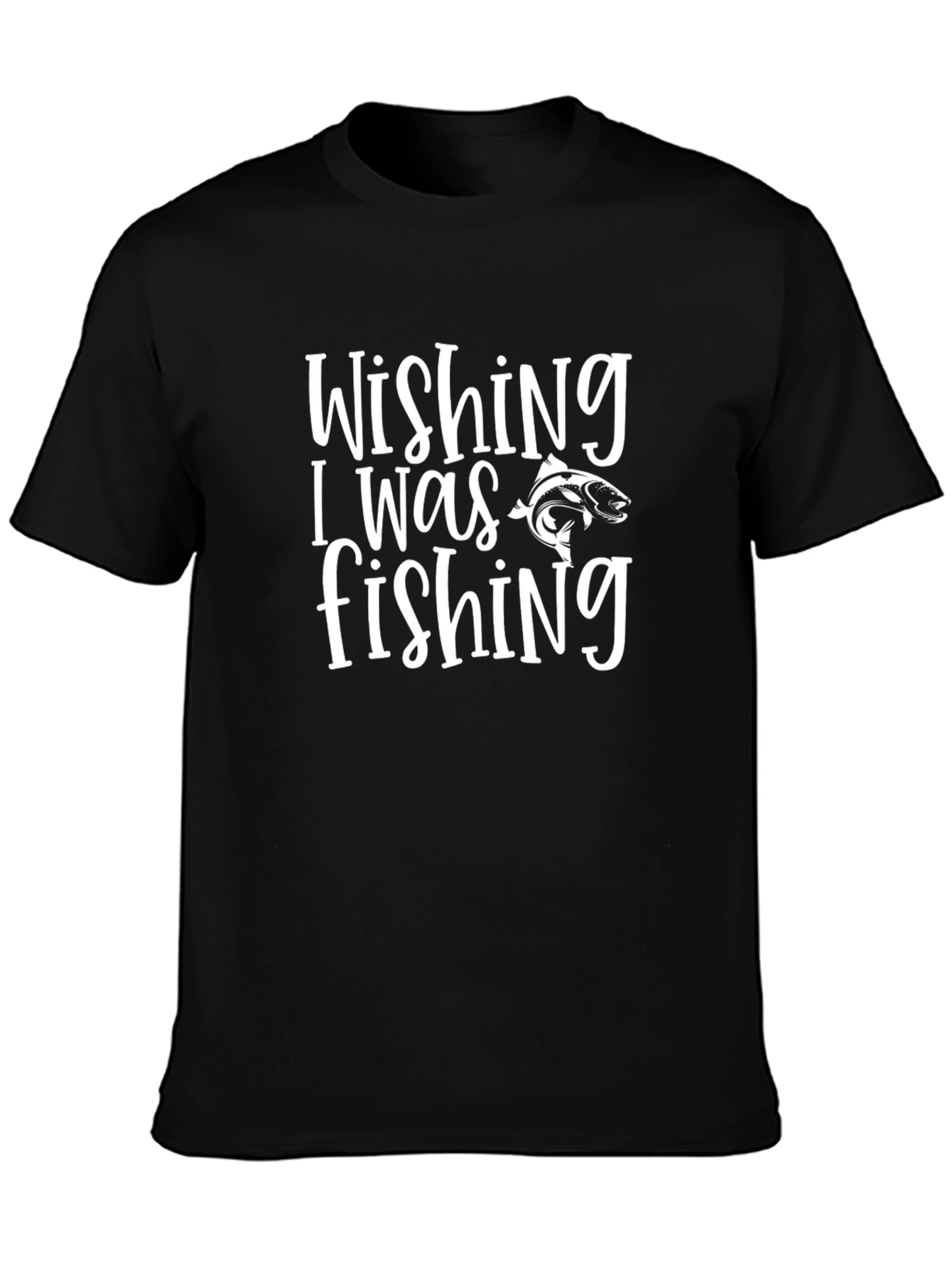 Wishing I Was Fishing Black T-Shirt