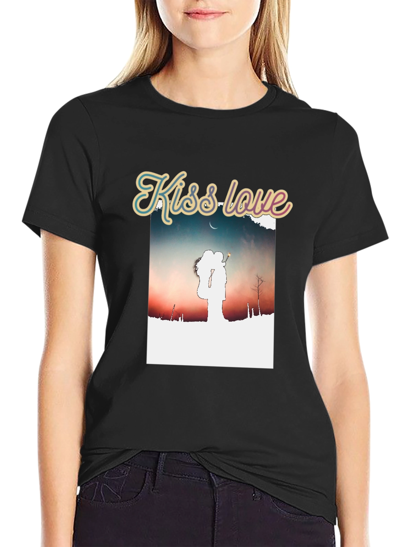 Kiss Love Graphic Black T-Shirt