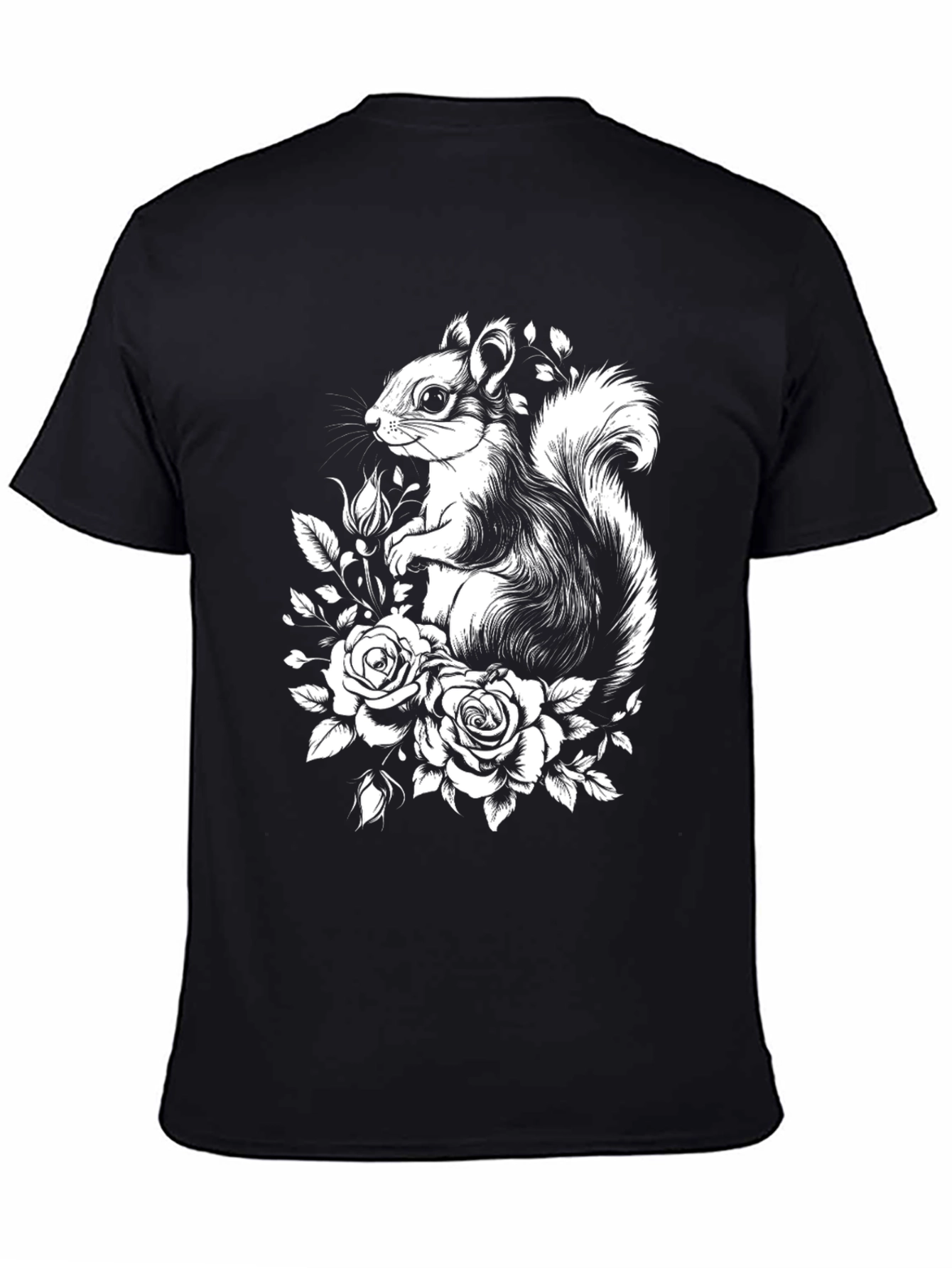 Squirrel and Roses Graphic Tee - Black T-Shirt