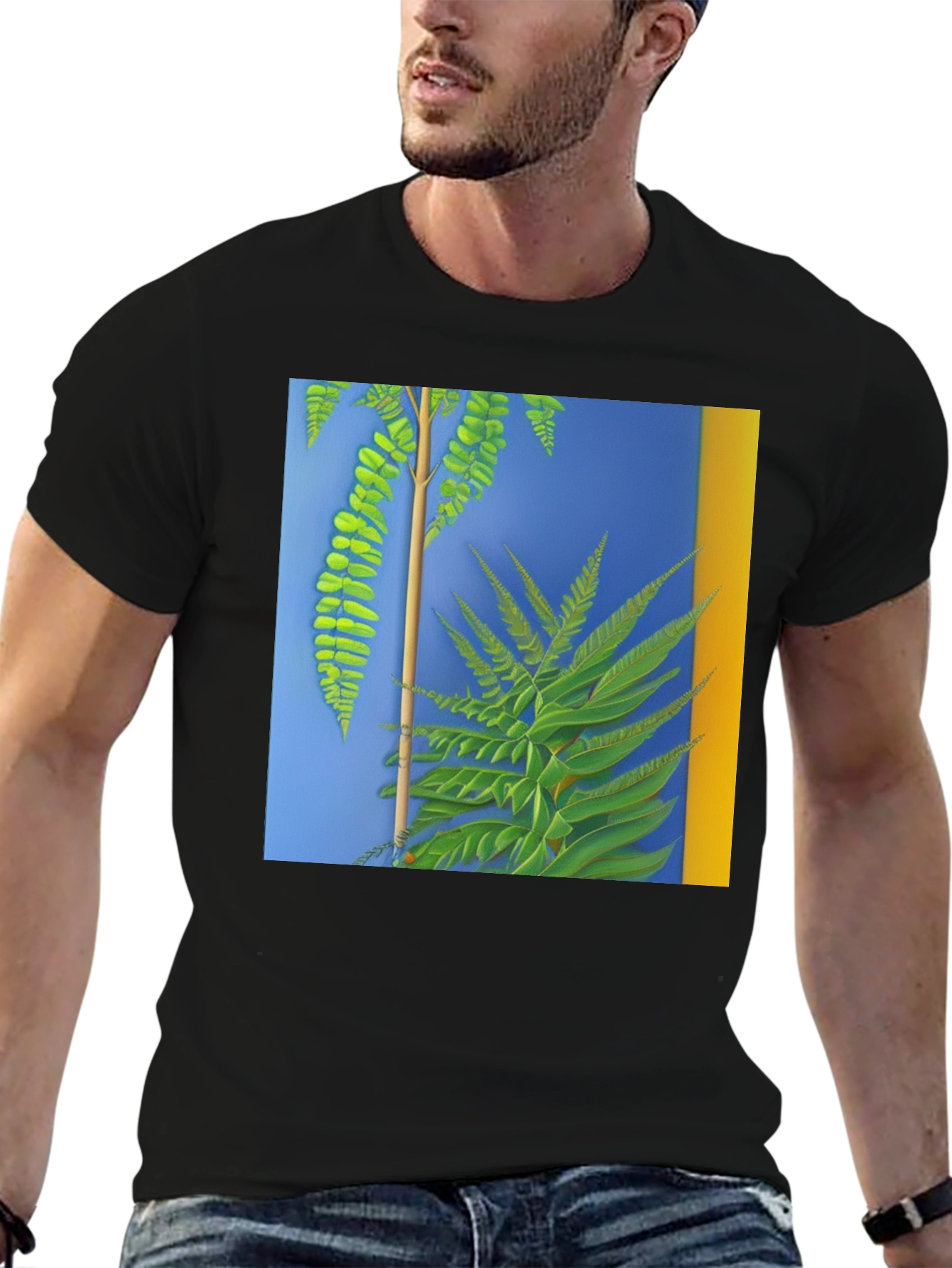 Botanical Fern Art Graphic Black T-Shirt
