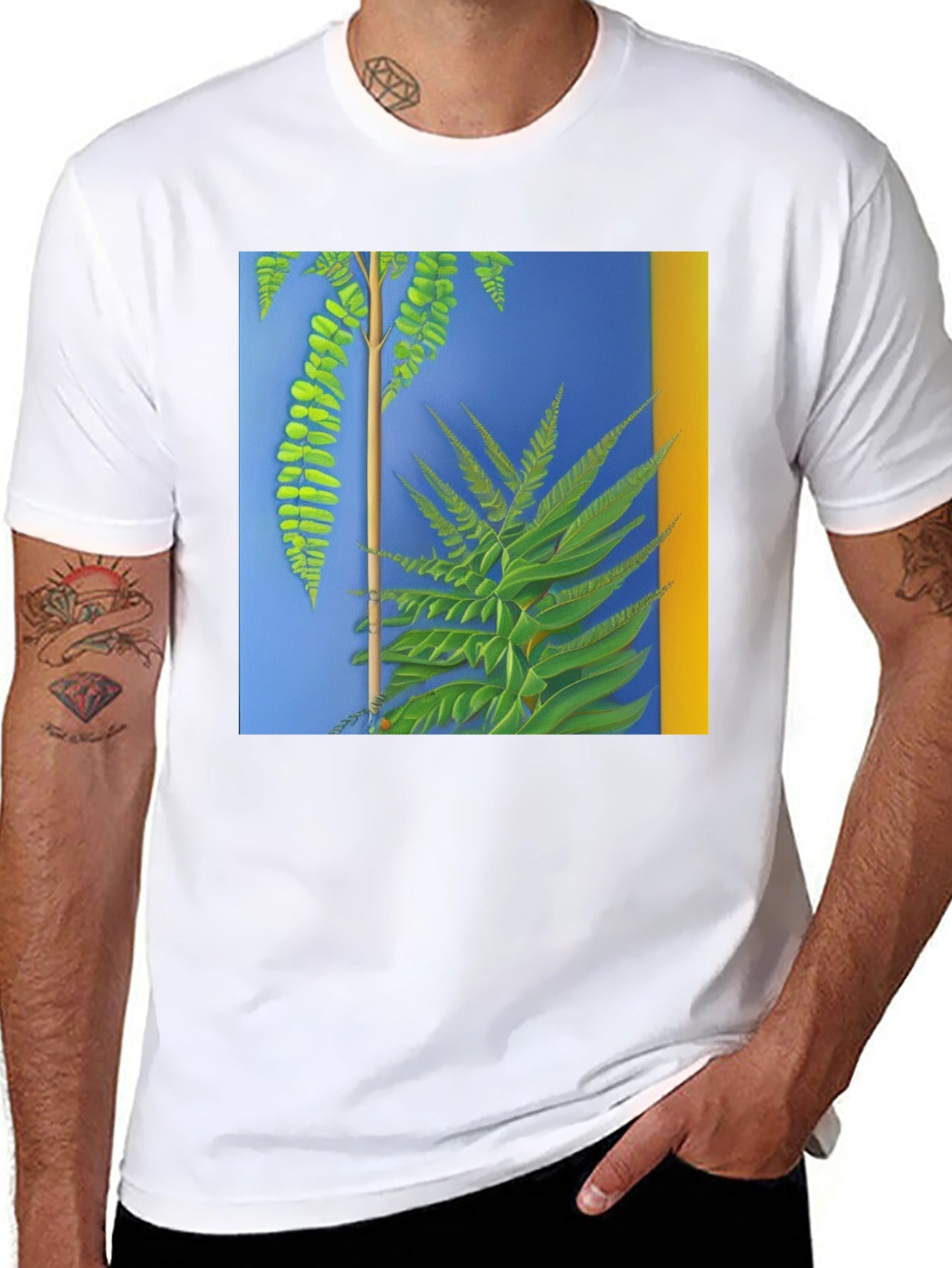 Botanical Fern Art Graphic Black T-Shirt