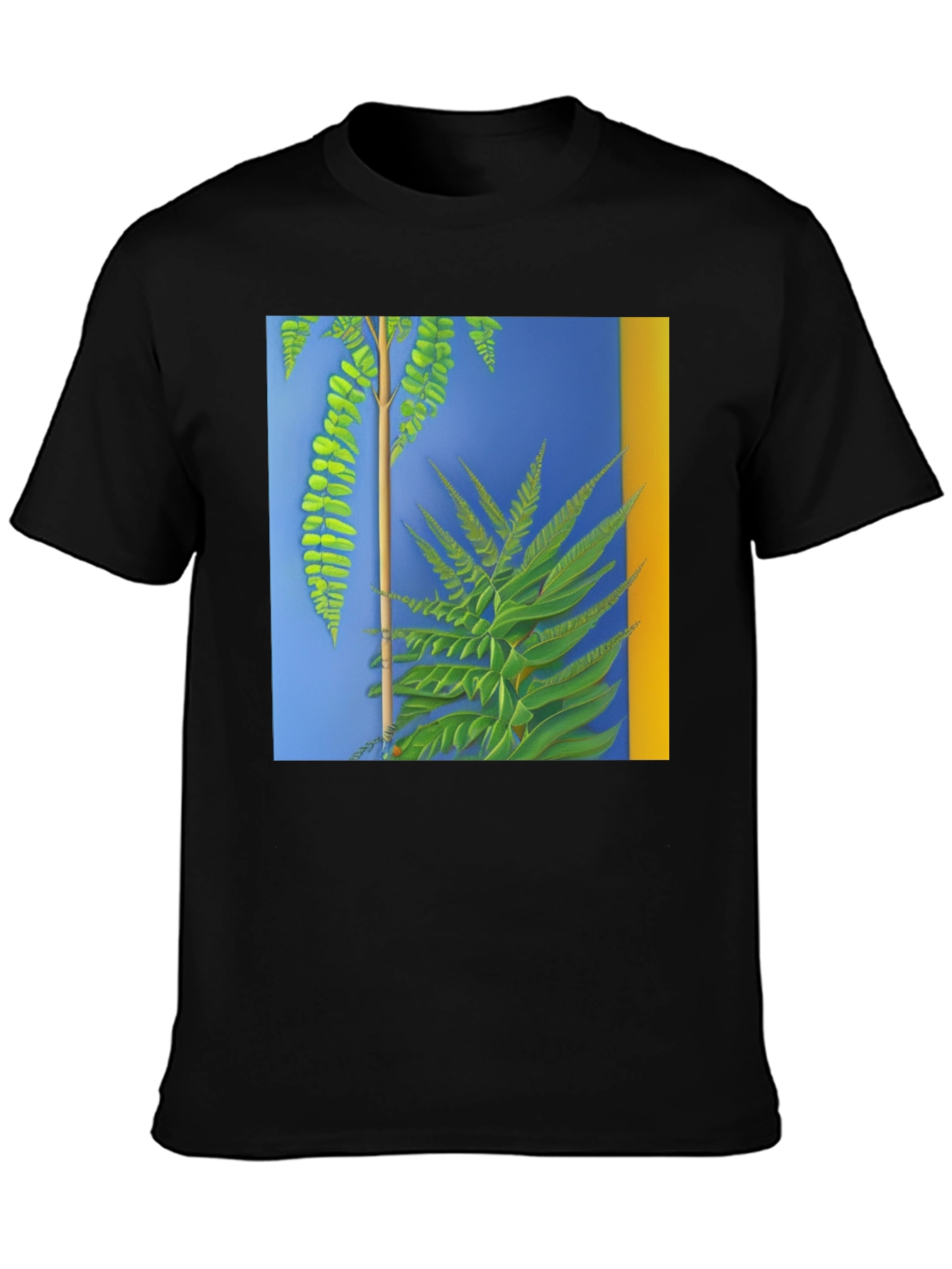 Botanical Fern Art Graphic Black T-Shirt