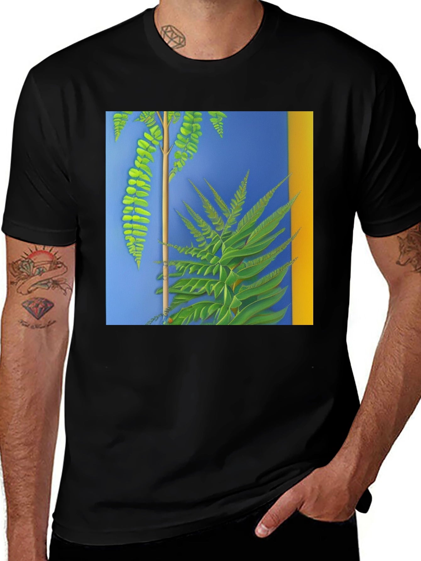 Botanical Fern Art Graphic Black T-Shirt