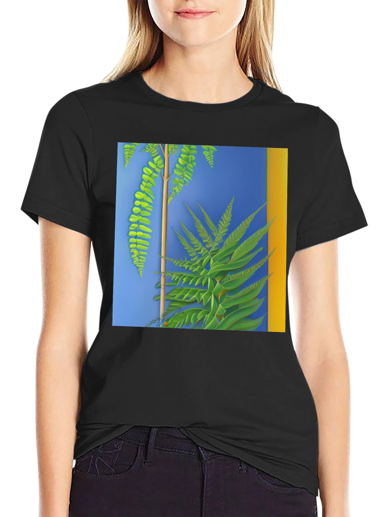 Botanical Fern Art Graphic Black T-Shirt