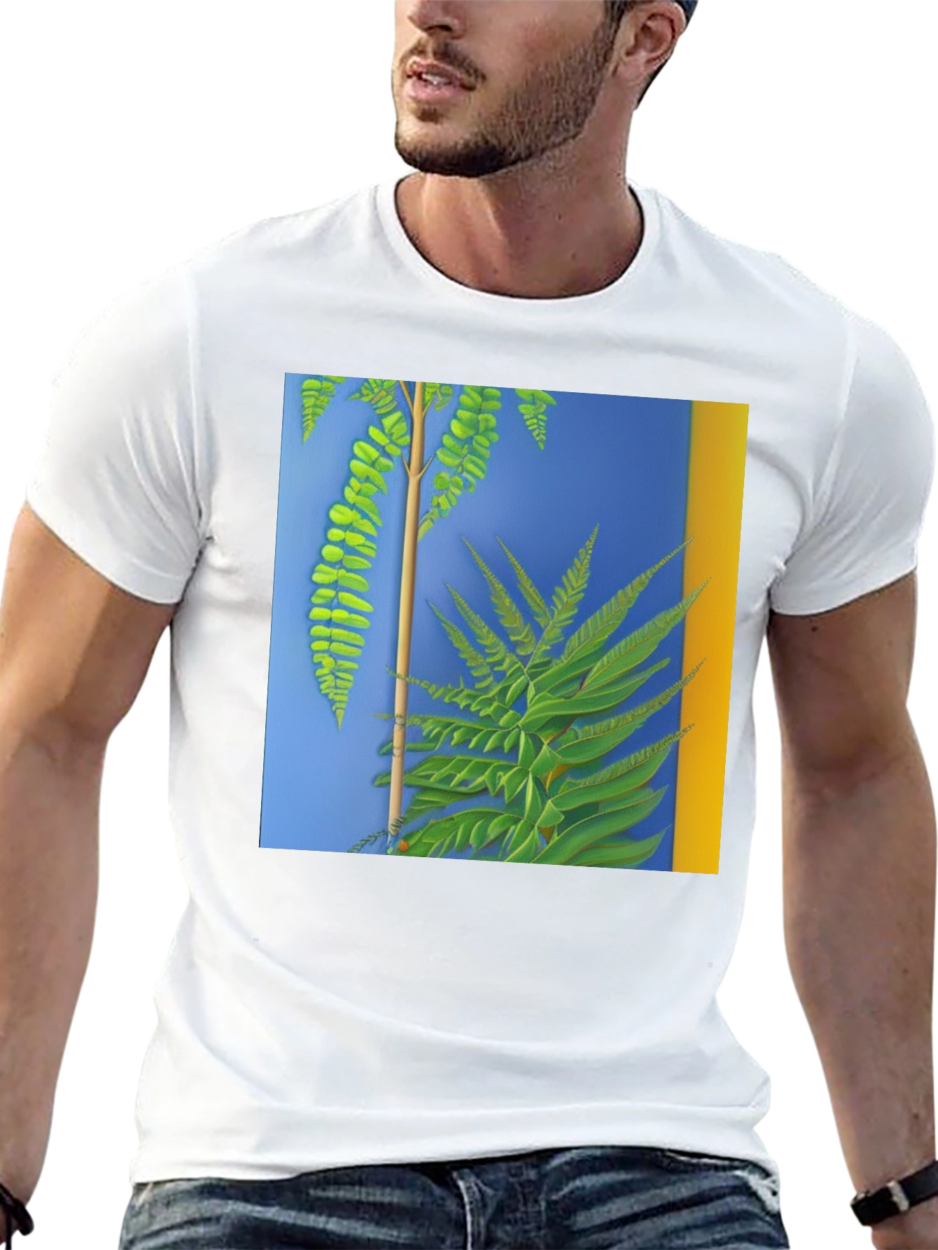 Botanical Fern Art Graphic Black T-Shirt