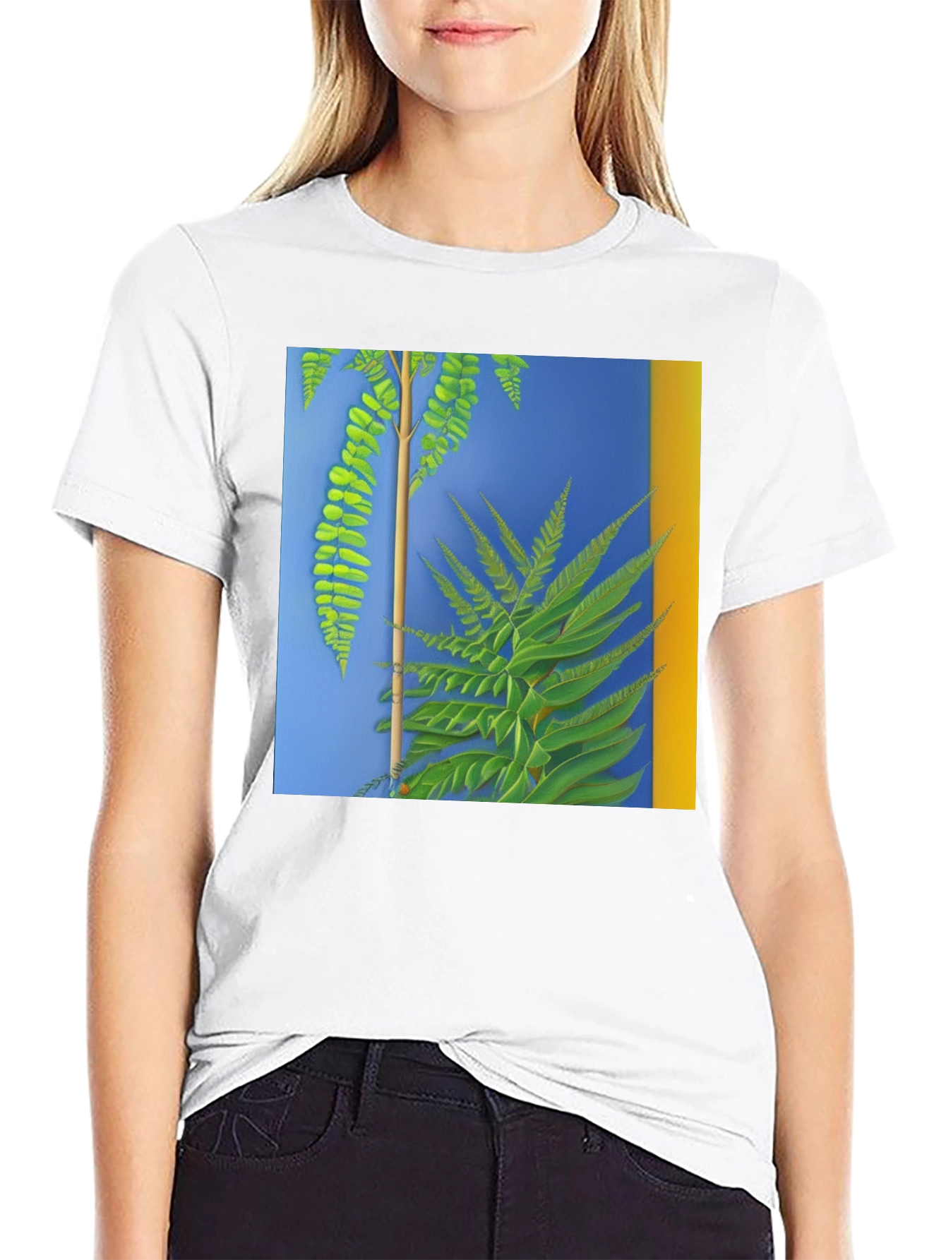 Botanical Fern Art Graphic Black T-Shirt