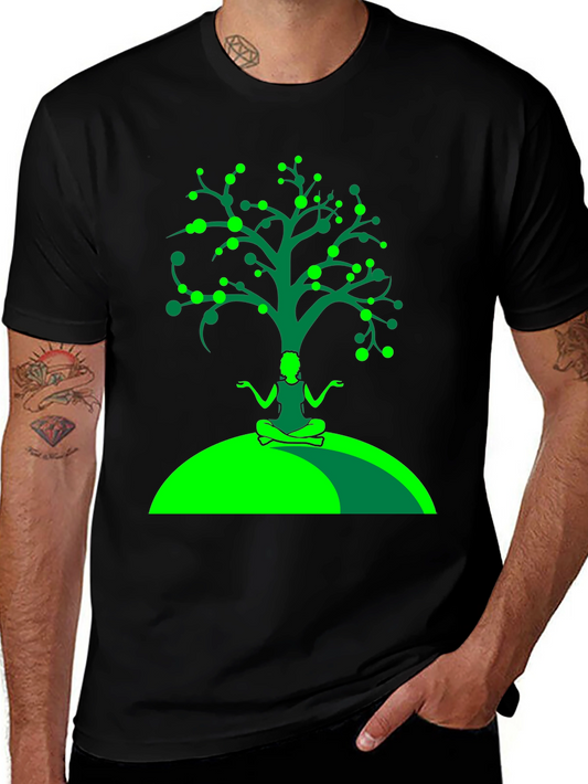Yoga Tree Graphic Tee - Black Cotton T-Shirt