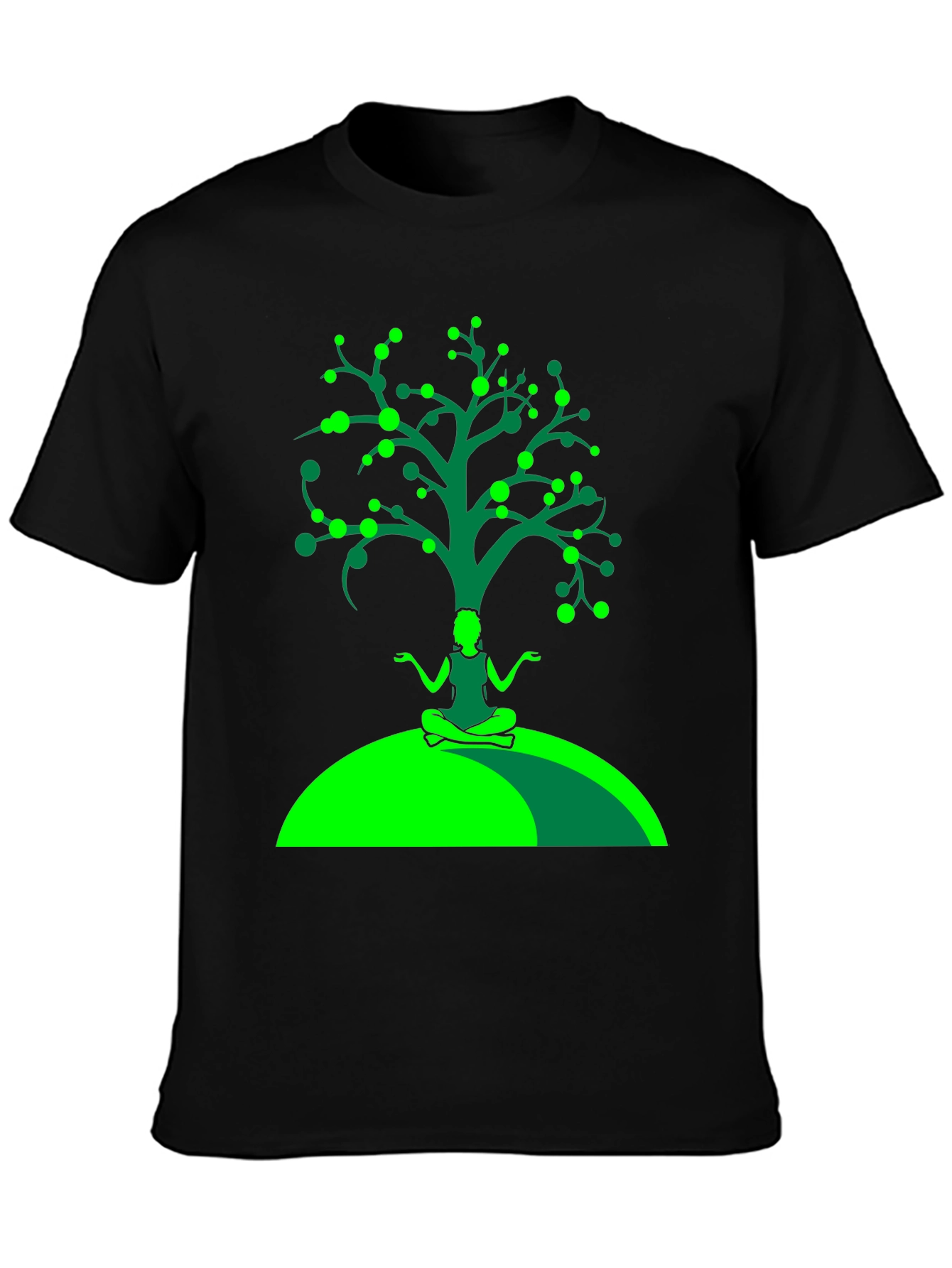 Yoga Tree Graphic Tee - Black Cotton T-Shirt