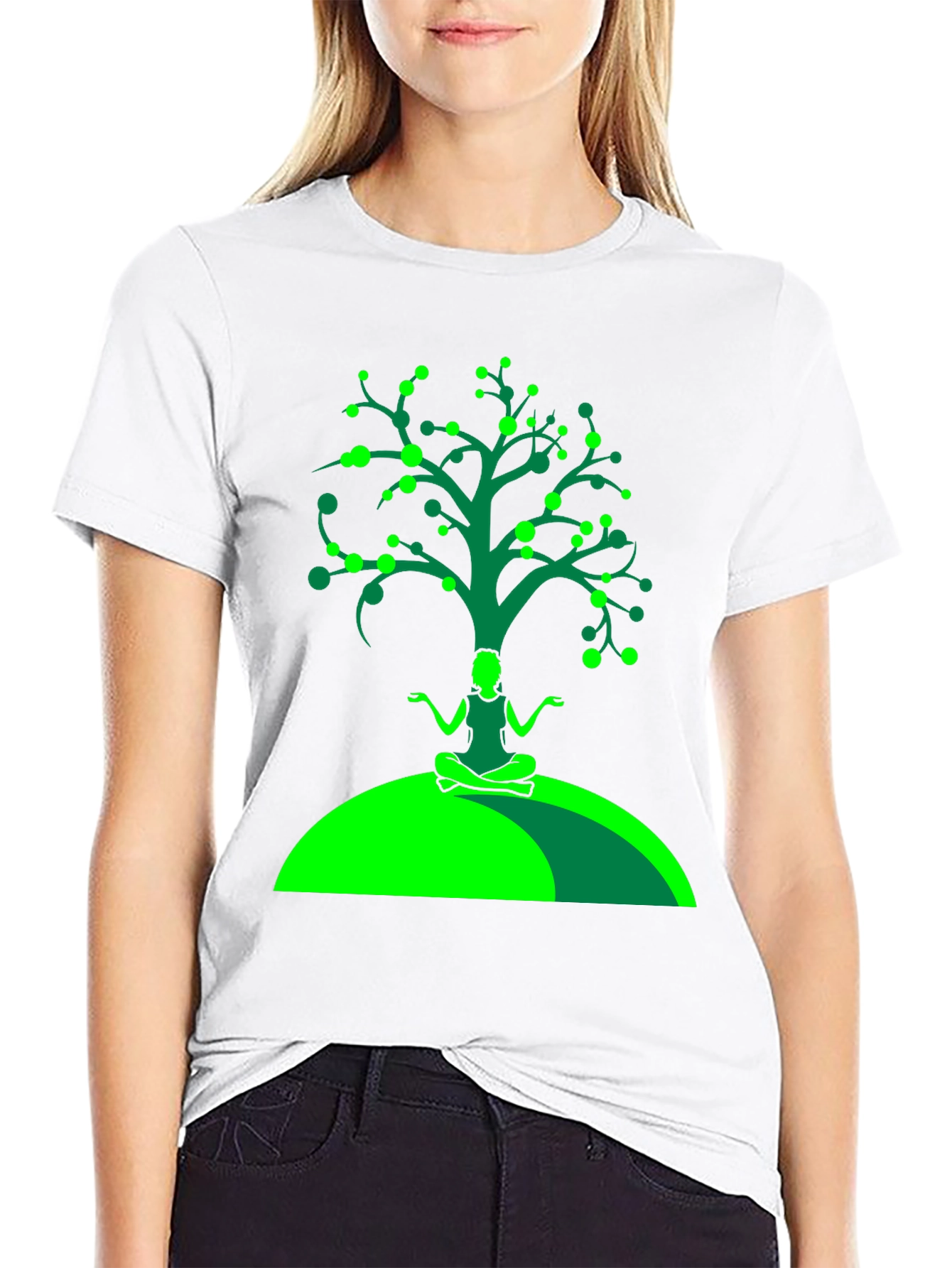 Yoga Tree Graphic Tee - Black Cotton T-Shirt