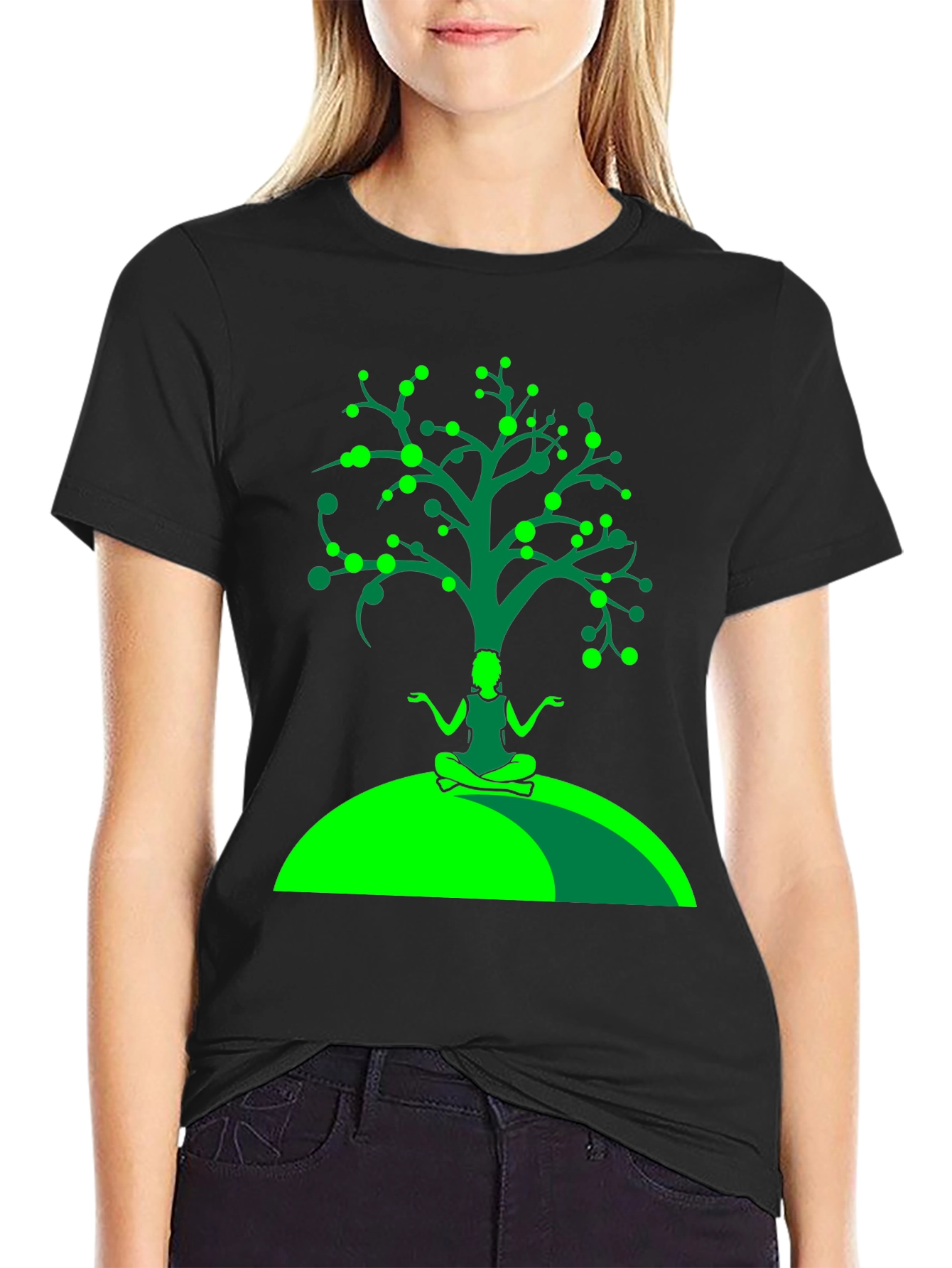 Yoga Tree Graphic Tee - Black Cotton T-Shirt