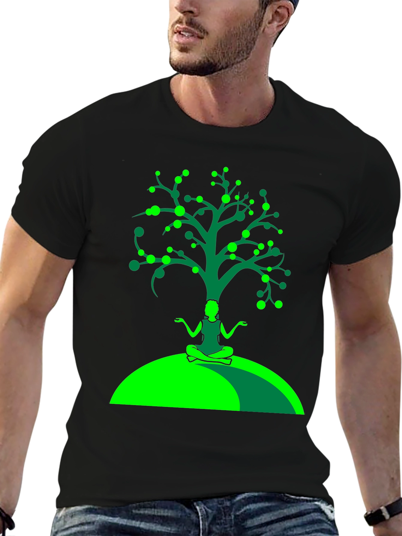 Yoga Tree Graphic Tee - Black Cotton T-Shirt