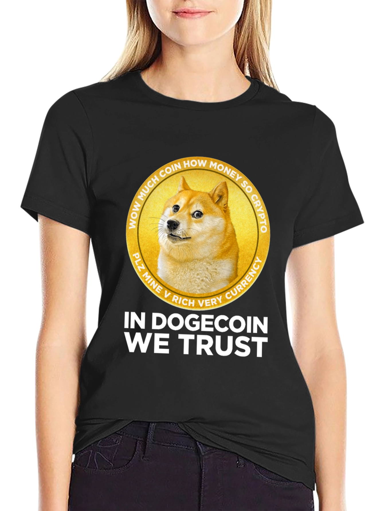 In Dogecoin We Trust Black Graphic Tee