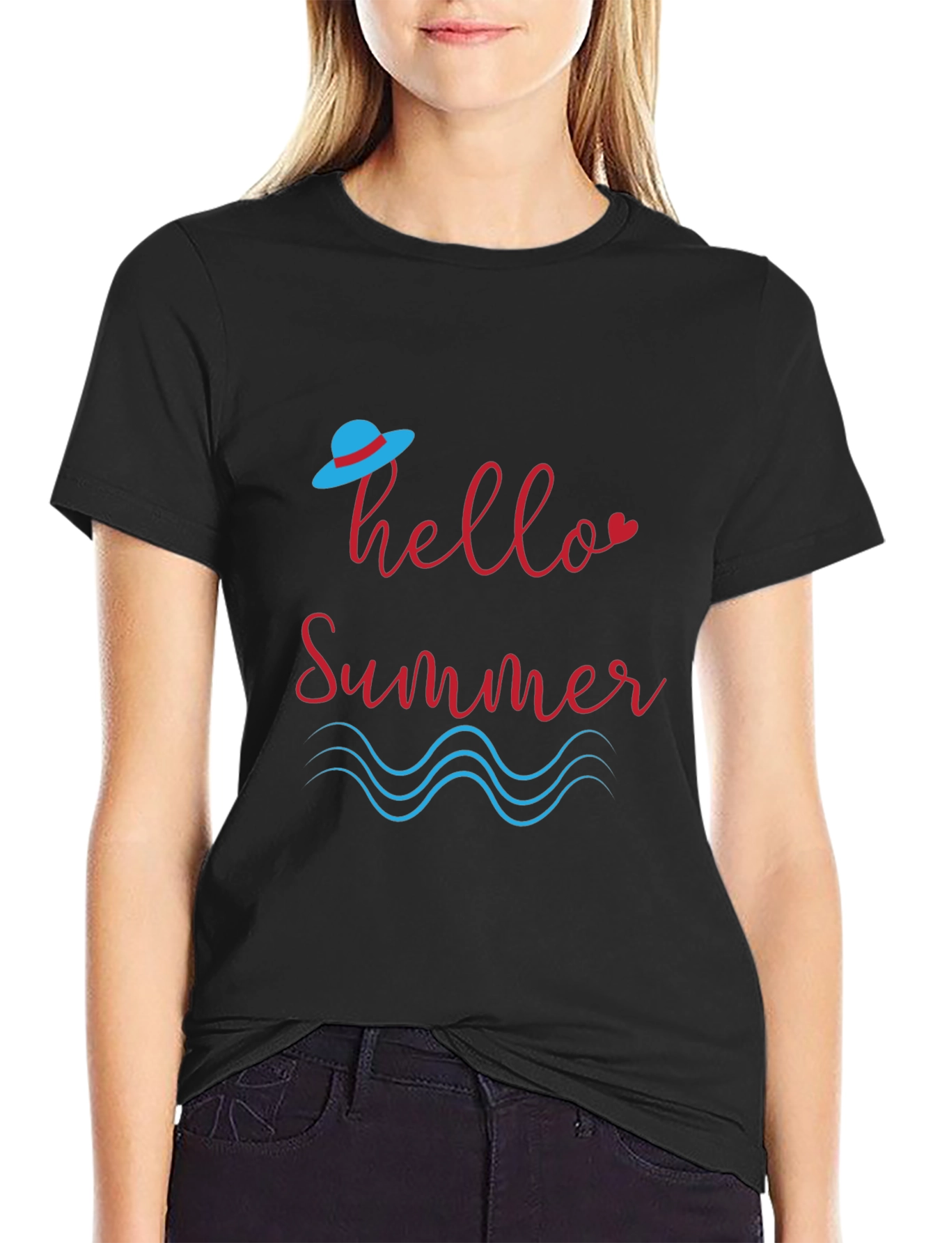 Hello Summer Graphic Black T-Shirt