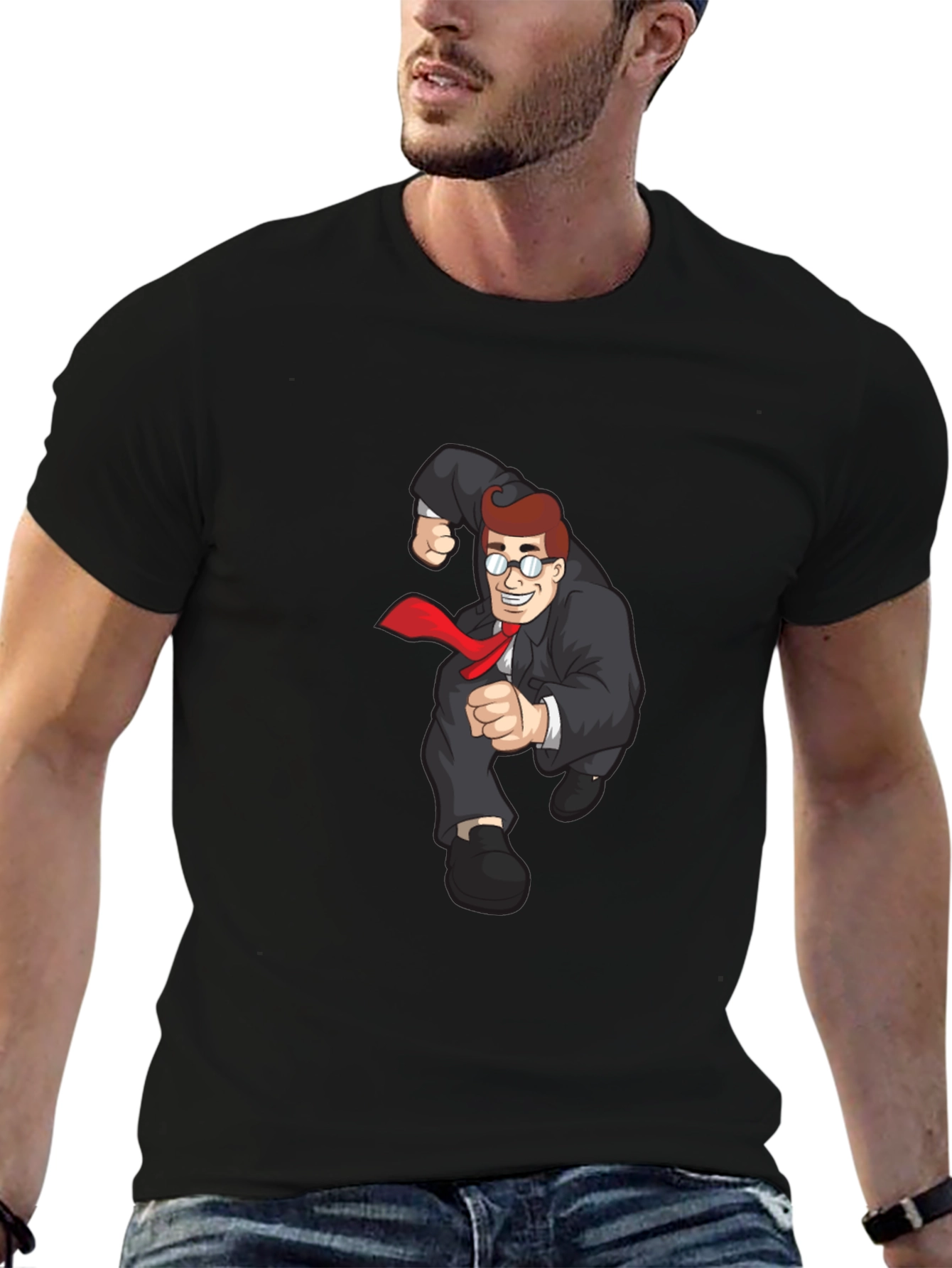 Cartoon Businessman Black T-Shirt