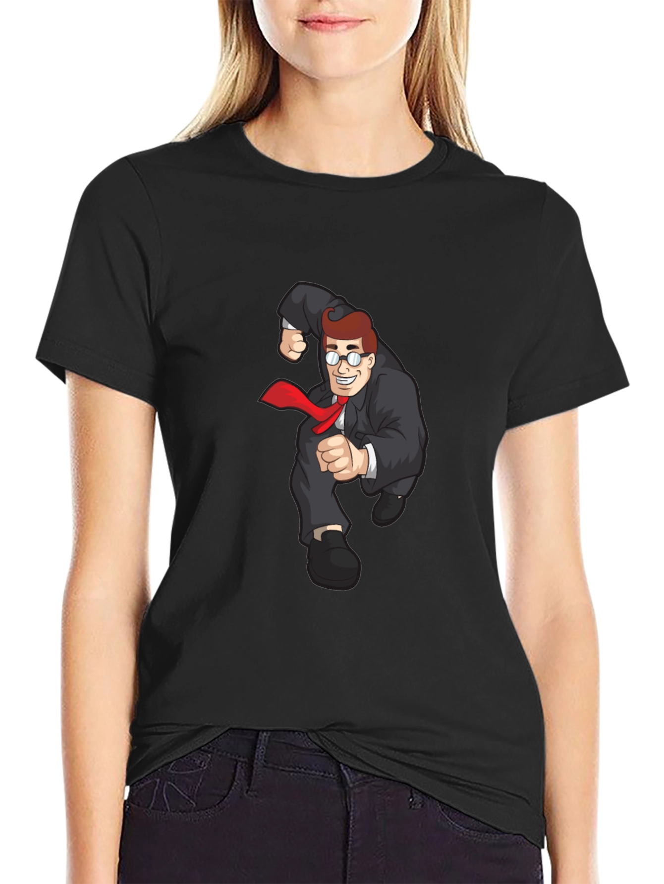 Cartoon Businessman Black T-Shirt