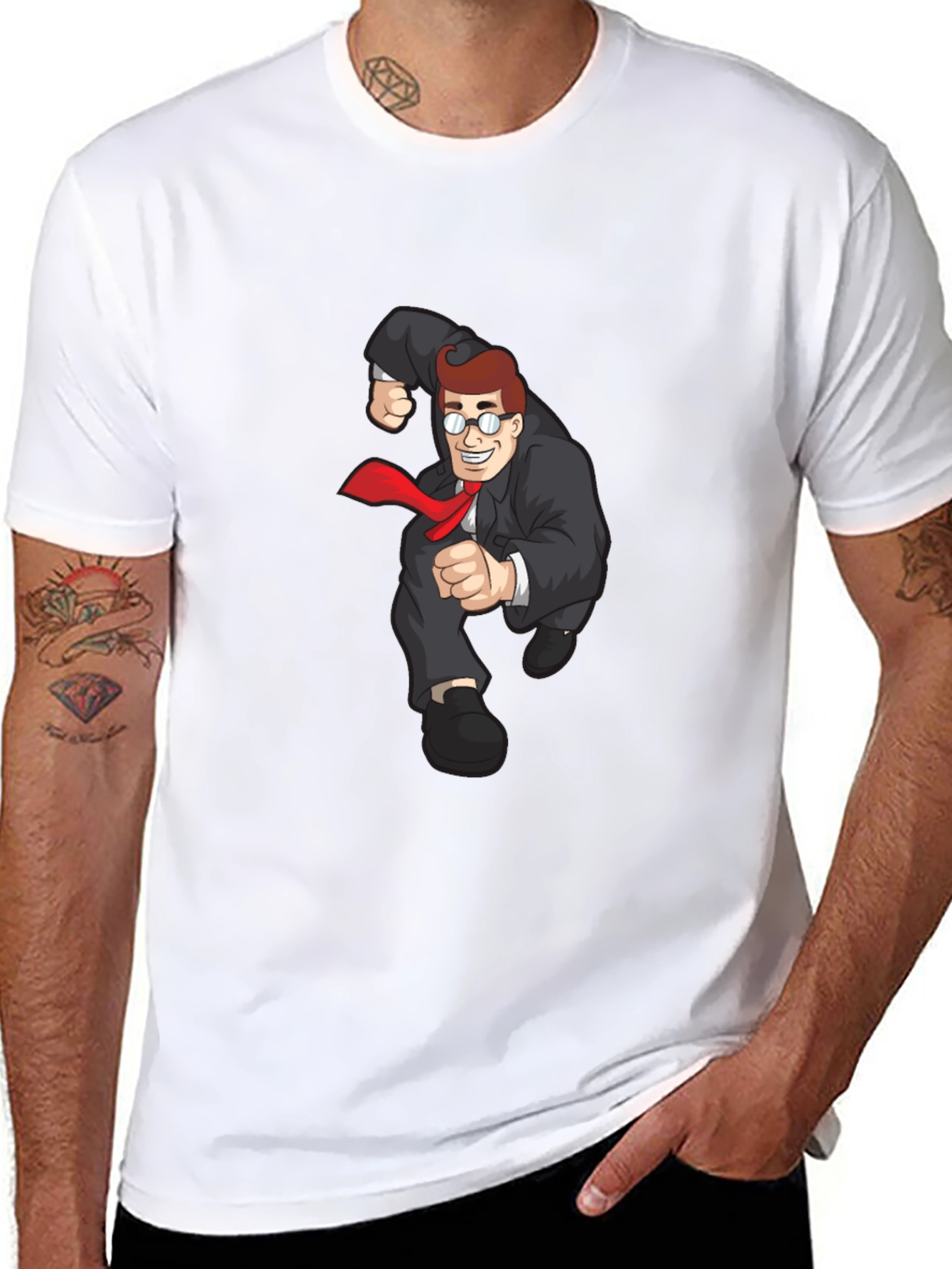 Cartoon Businessman Black T-Shirt