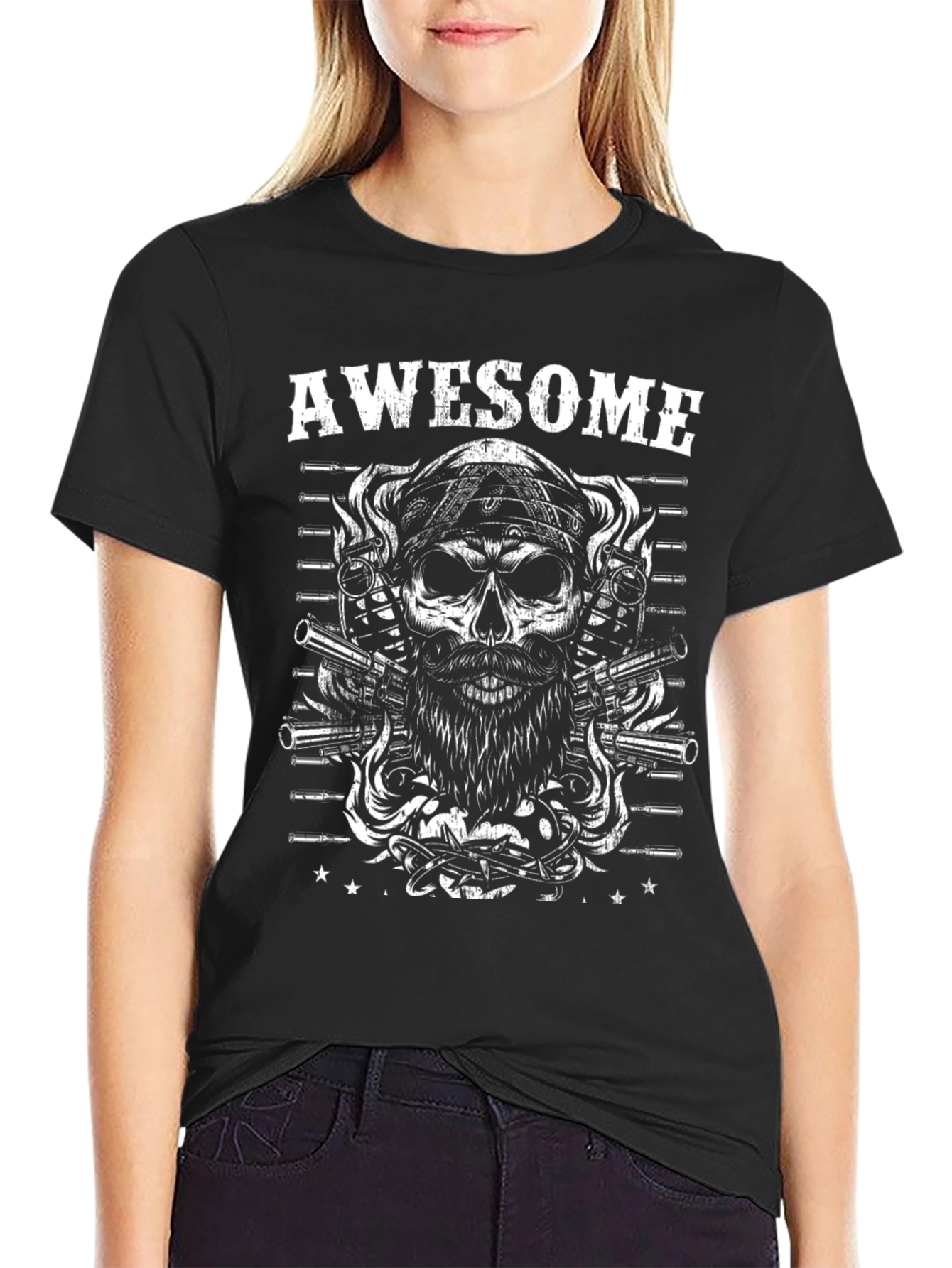 Awesome Skull & Guns Graphic Tee