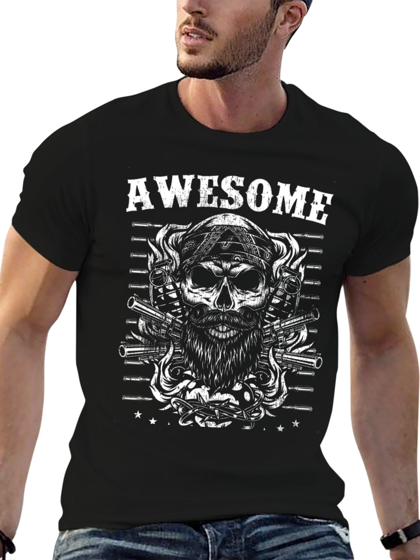Awesome Skull & Guns Graphic Tee
