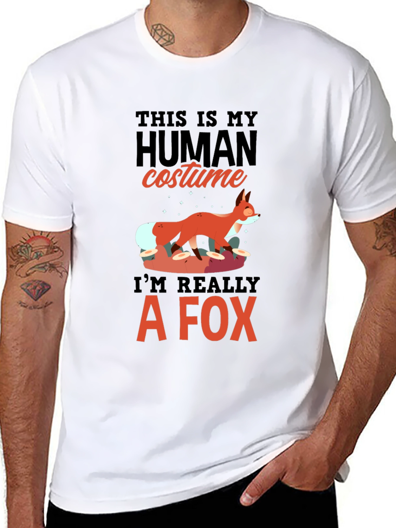 Human Costume Fox T-Shirt - Funny Halloween Tee