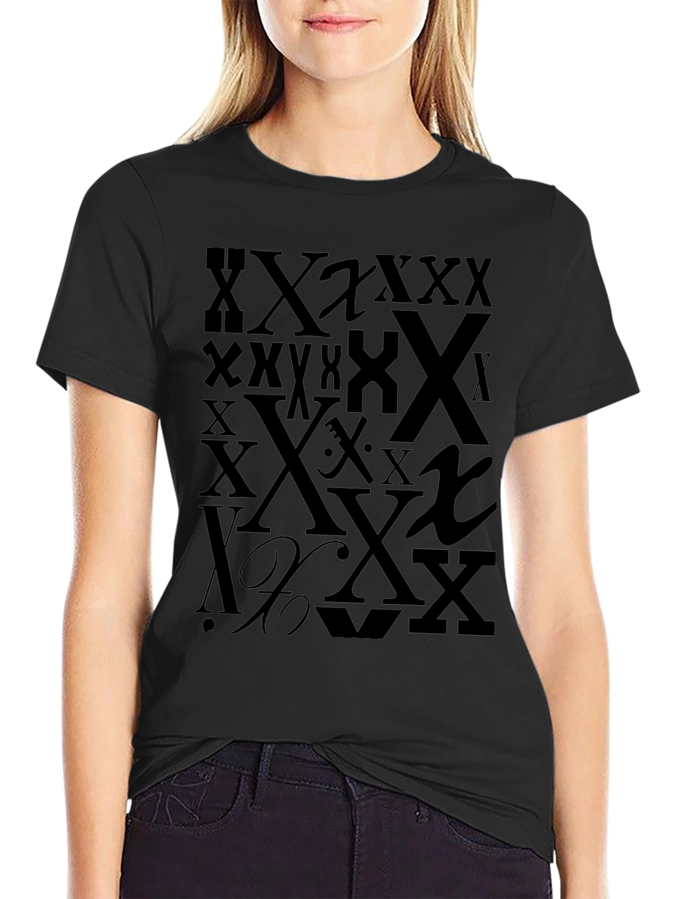 Bold X Print Black T-Shirt