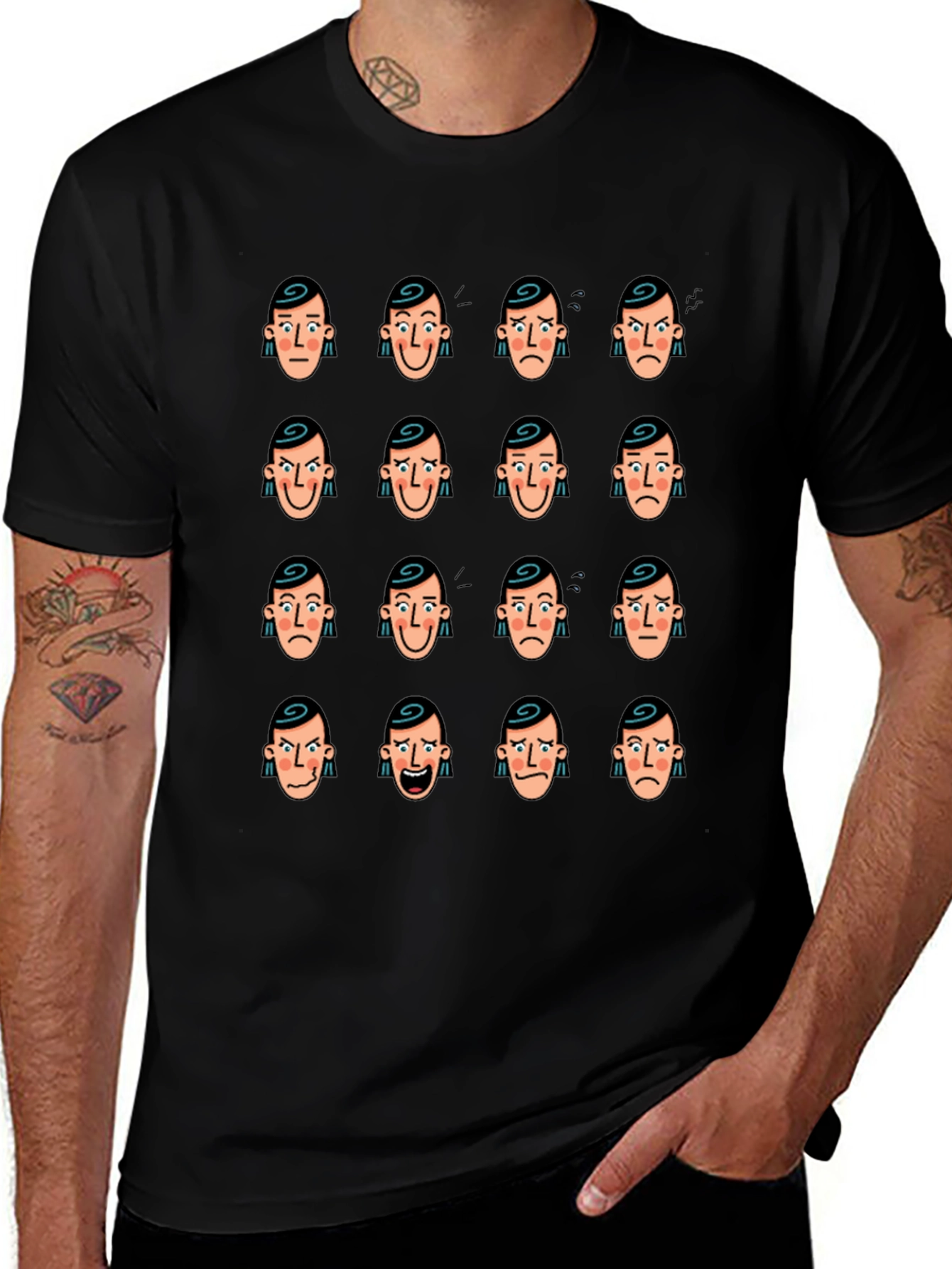 Emotional Faces Graphic Black T-Shirt