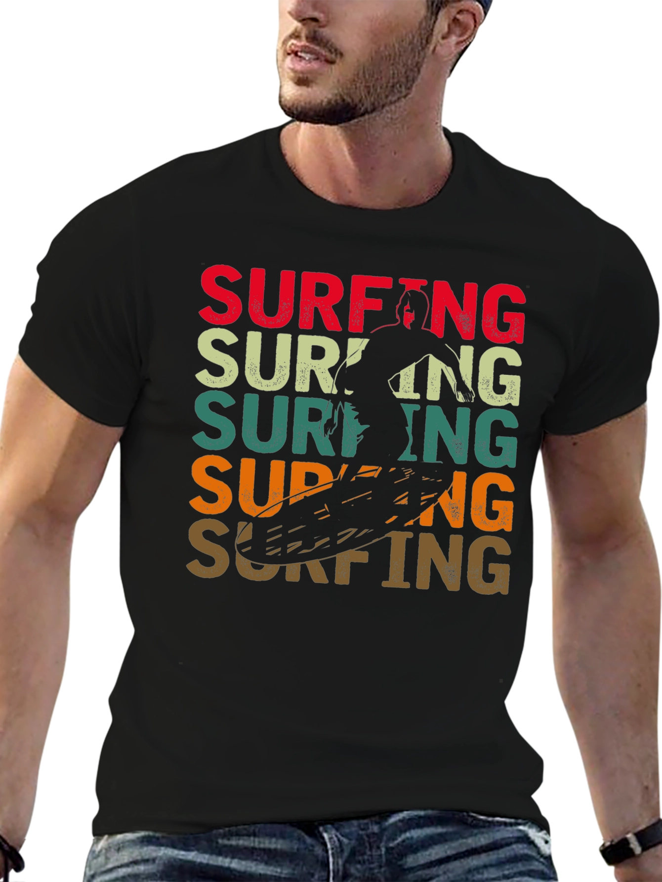 Retro Surfing Graphic Tee - Black