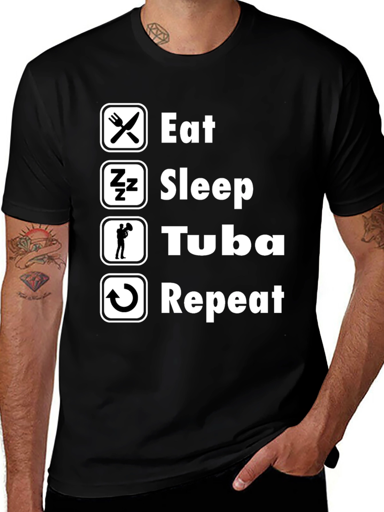 Eat Sleep Tuba Repeat Black Graphic T-Shirt