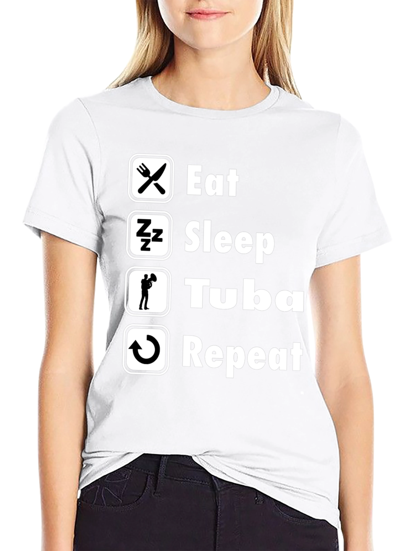 Eat Sleep Tuba Repeat Black Graphic T-Shirt