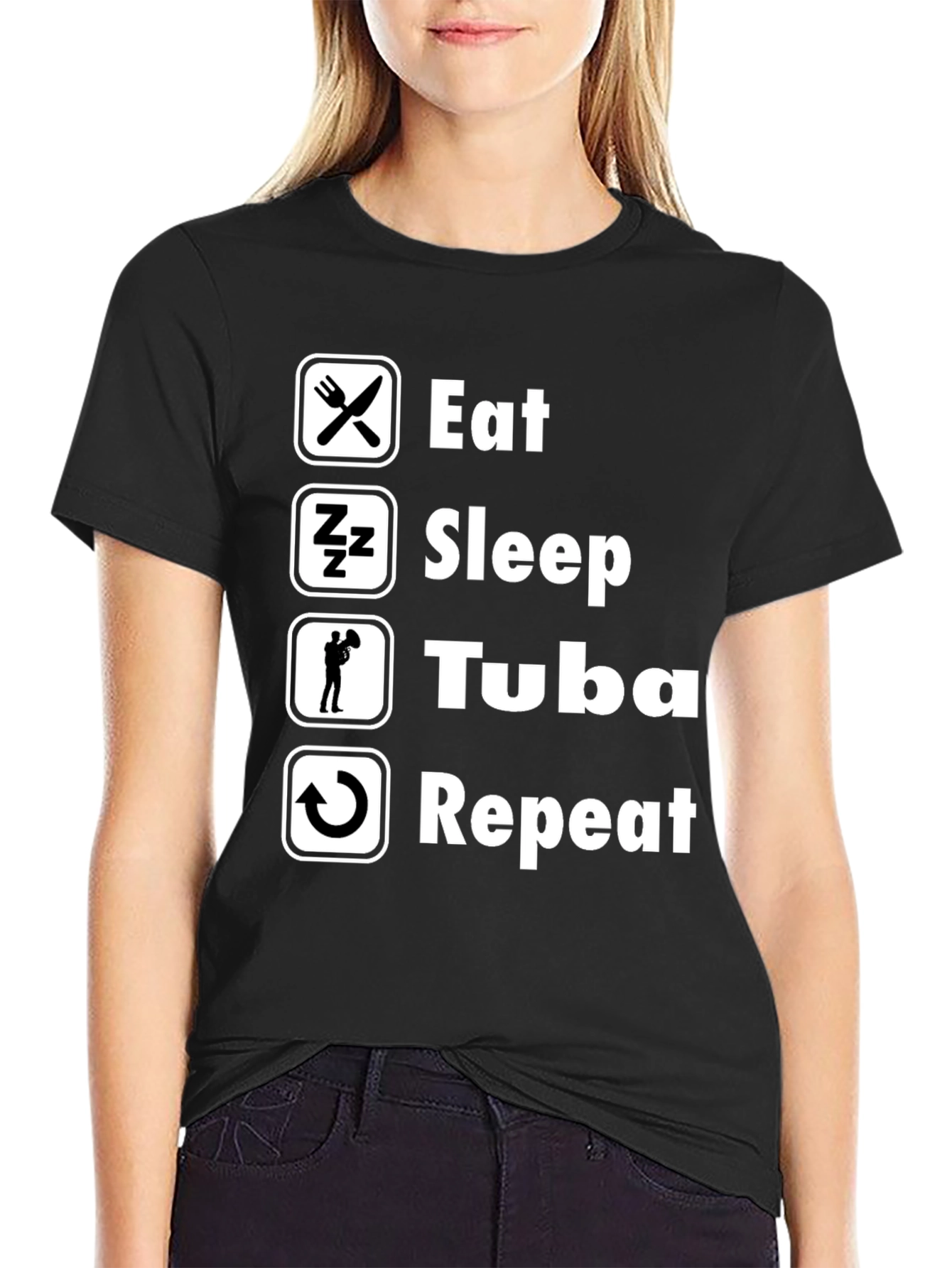 Eat Sleep Tuba Repeat Black Graphic T-Shirt