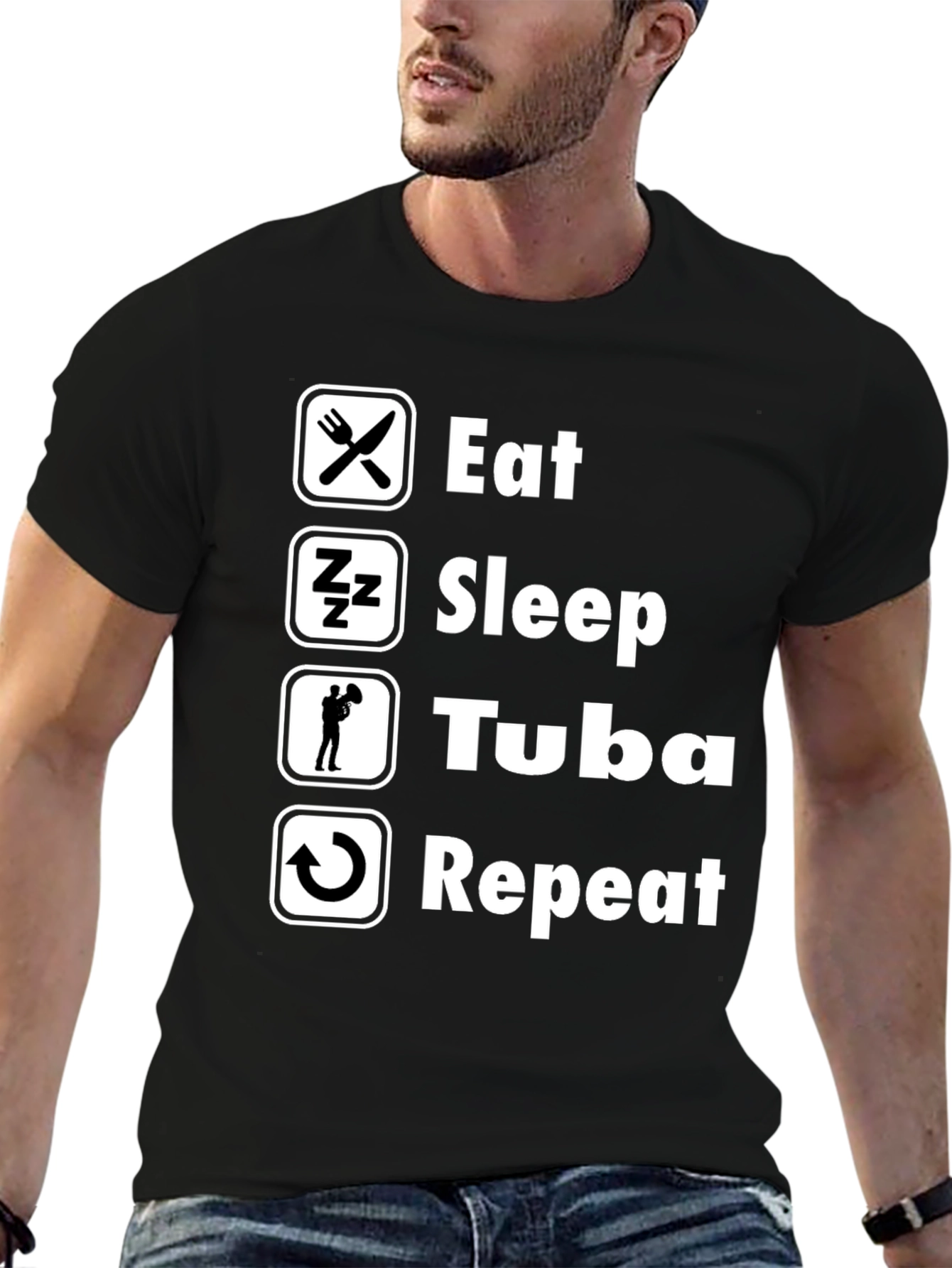 Eat Sleep Tuba Repeat Black Graphic T-Shirt