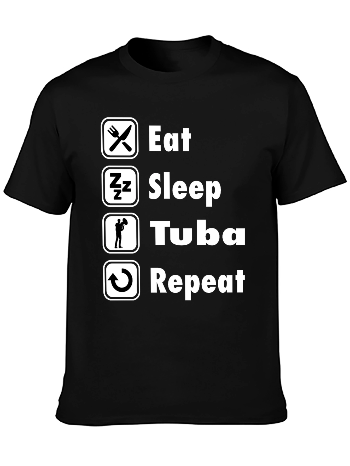 Eat Sleep Tuba Repeat Black Graphic T-Shirt