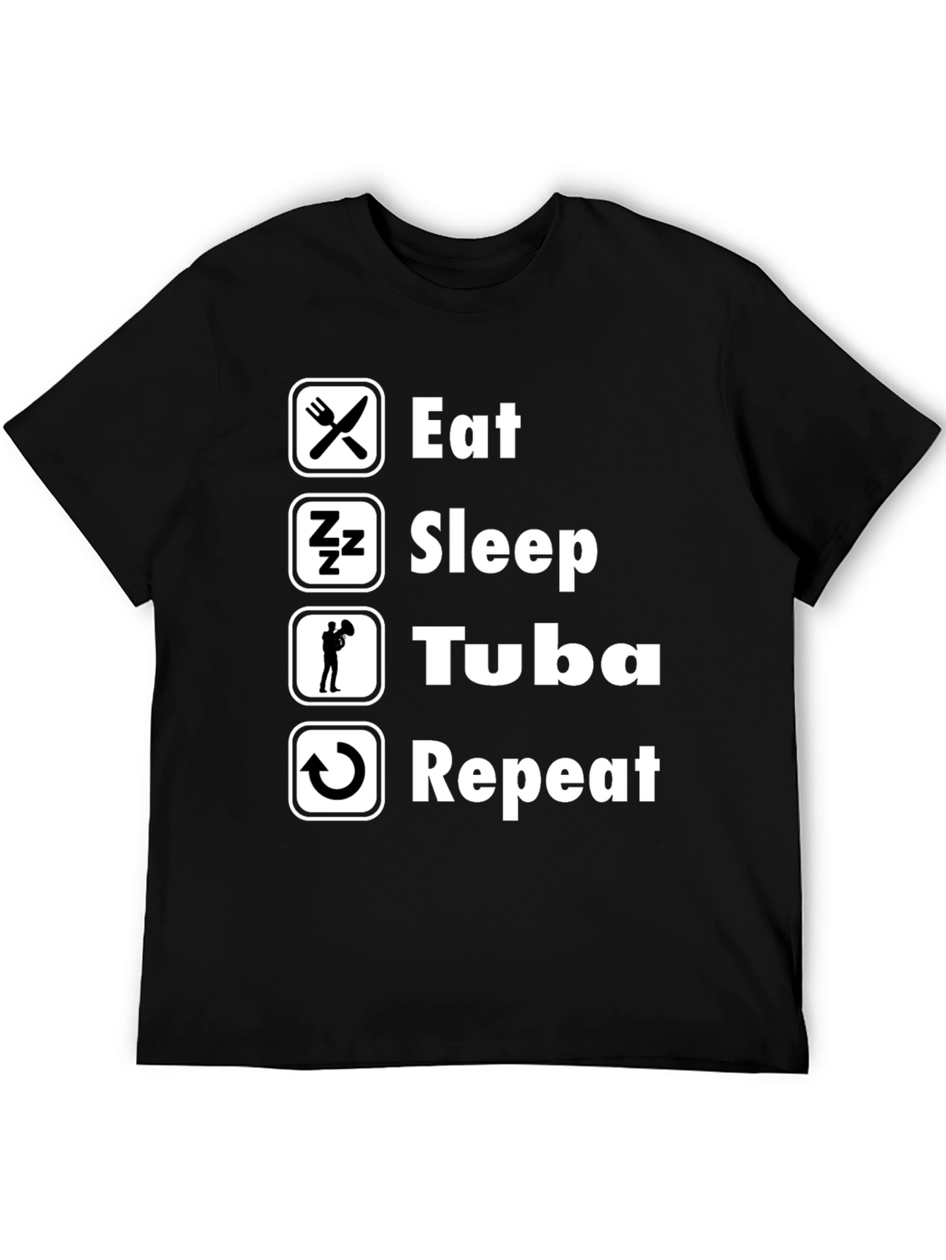 Eat Sleep Tuba Repeat Black Graphic T-Shirt