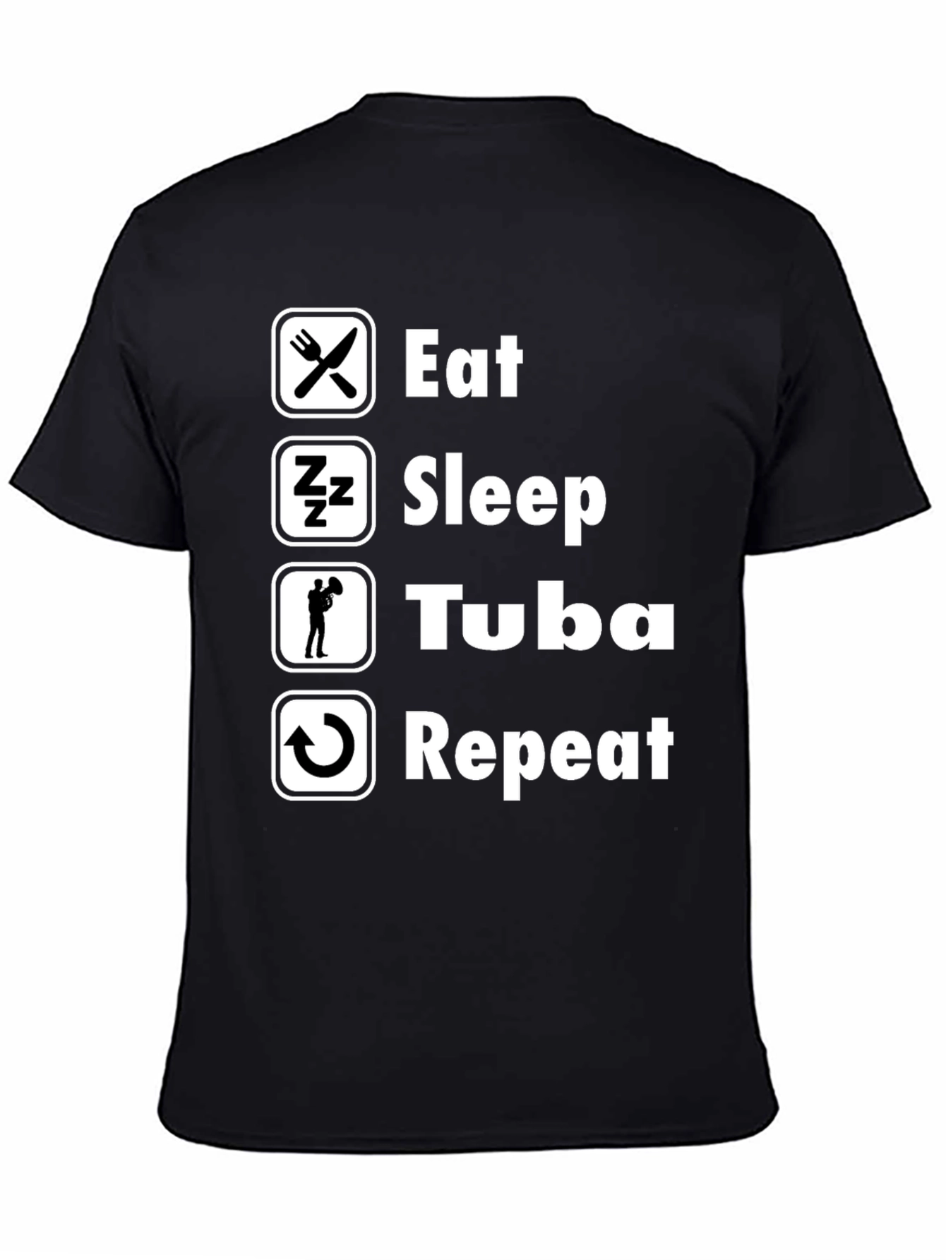 Eat Sleep Tuba Repeat Black Graphic T-Shirt