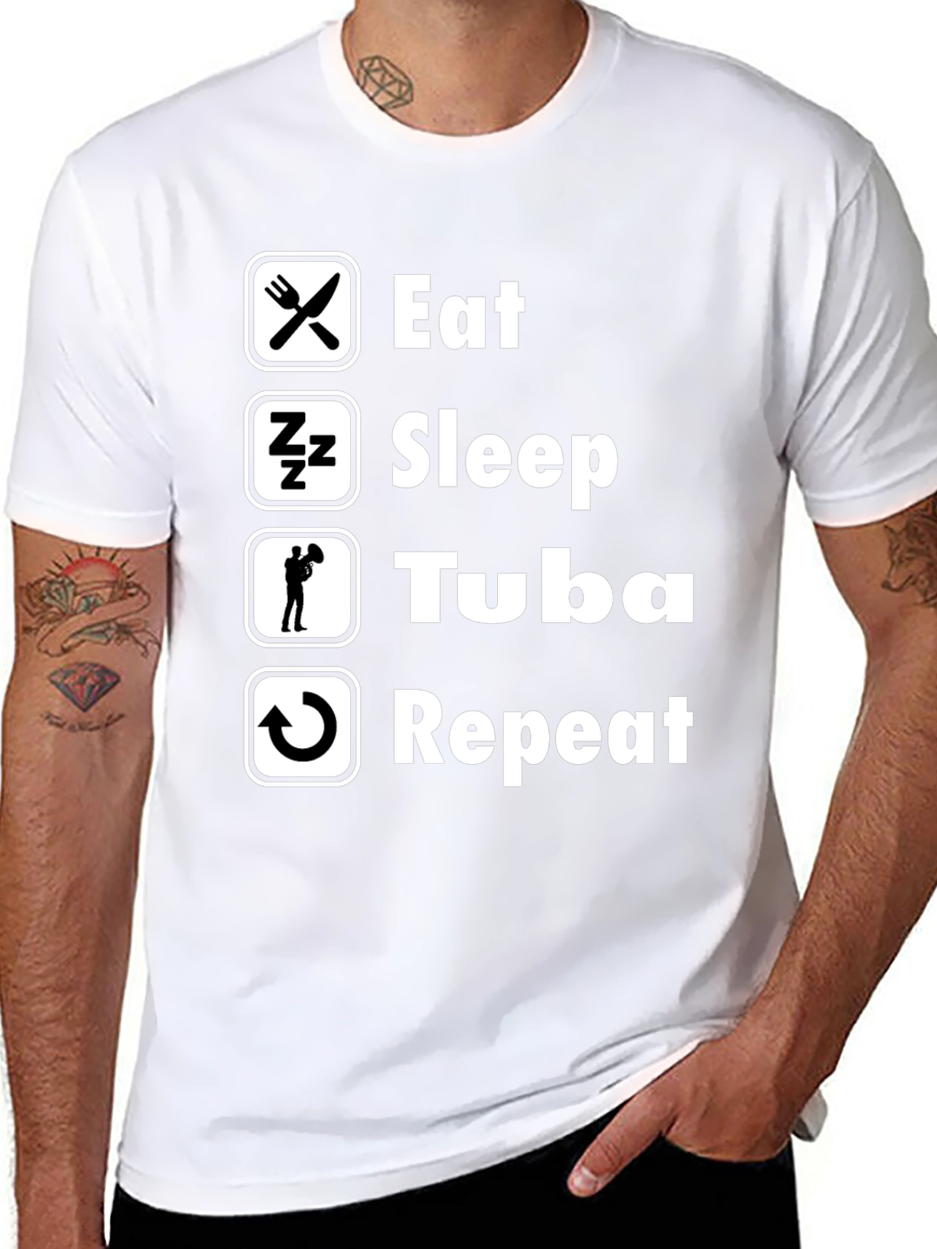 Eat Sleep Tuba Repeat Black Graphic T-Shirt