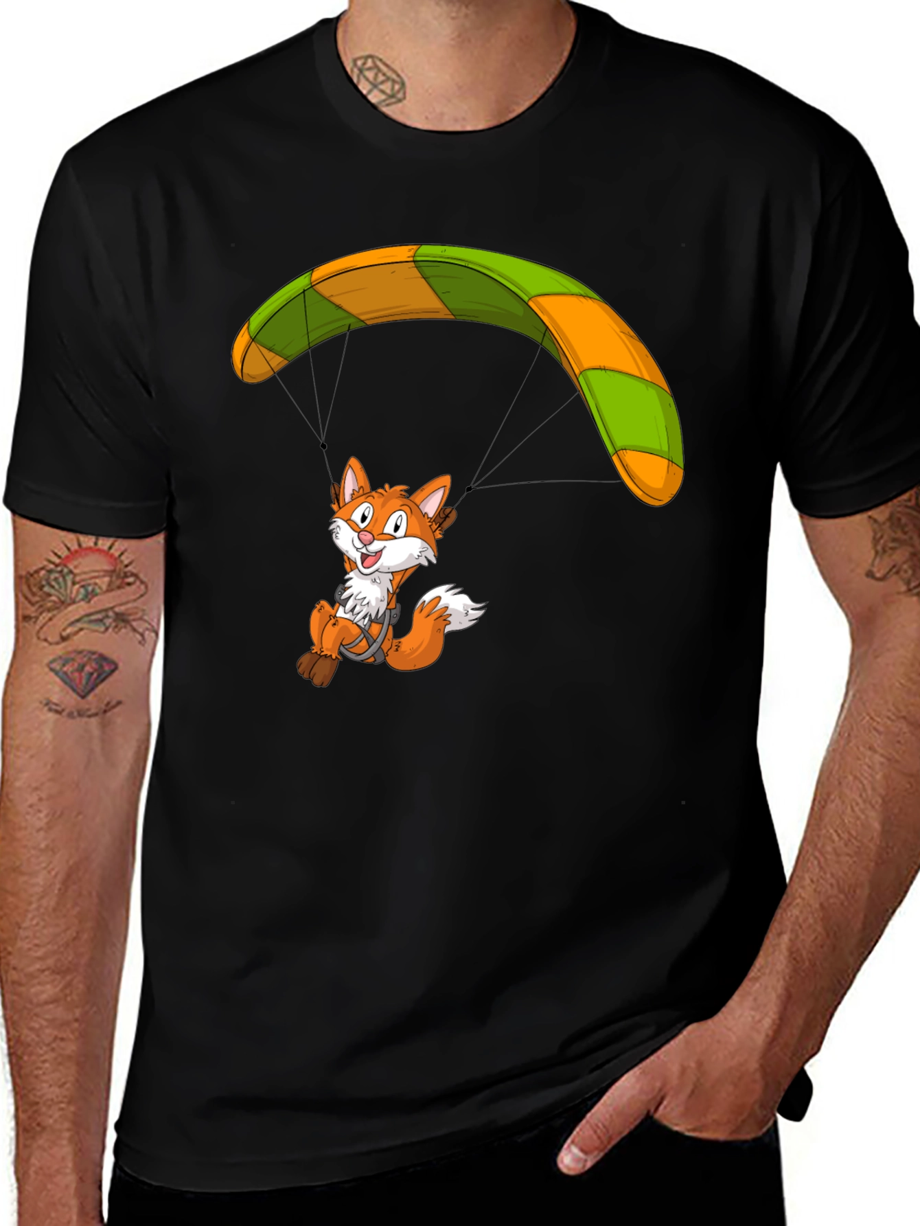 Fox Parachute Graphic T-Shirt - Funky Cartoon Tee