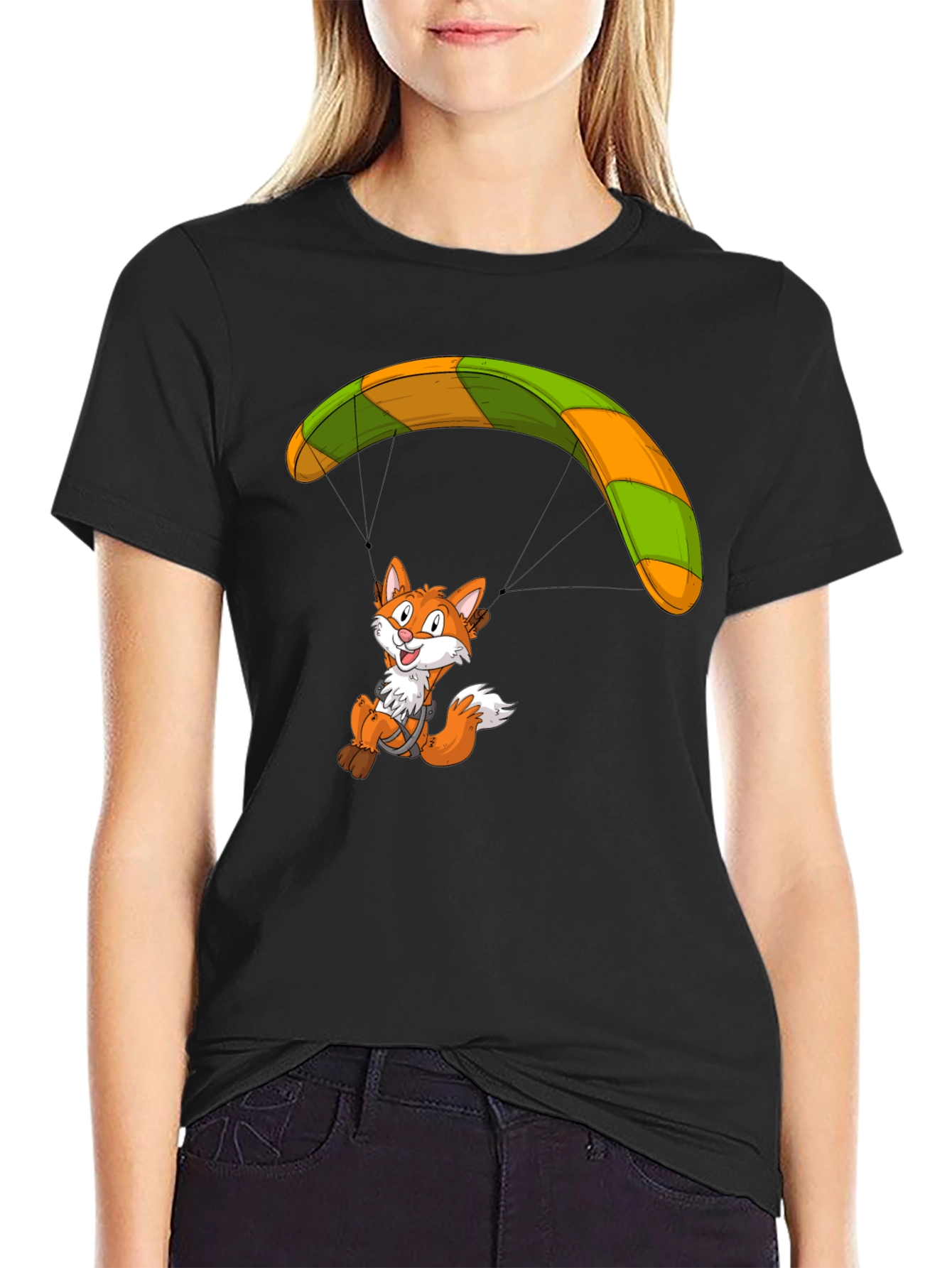 Fox Parachute Graphic T-Shirt - Funky Cartoon Tee