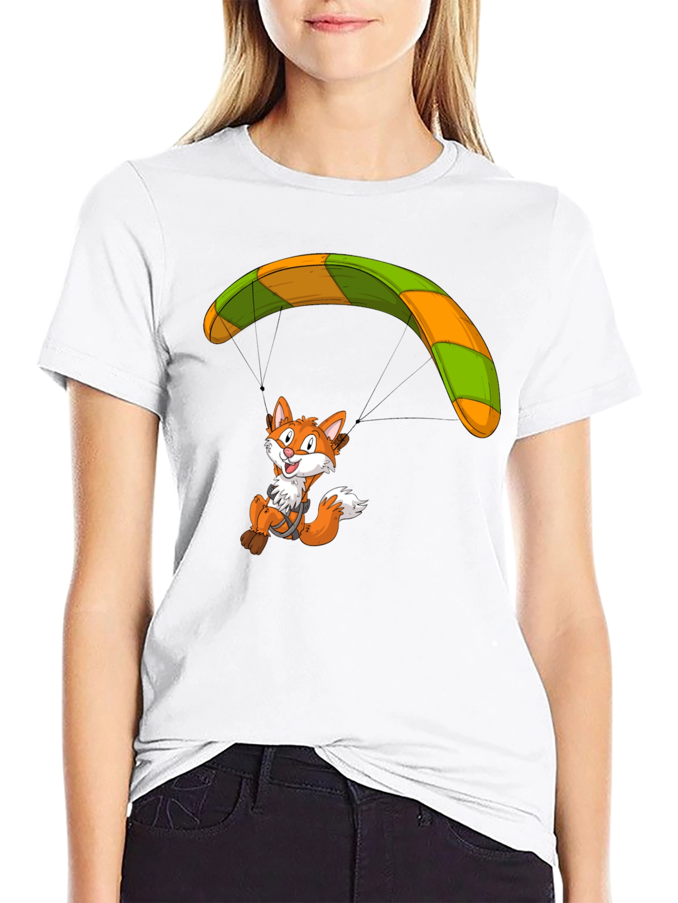 Fox Parachute Graphic T-Shirt - Funky Cartoon Tee