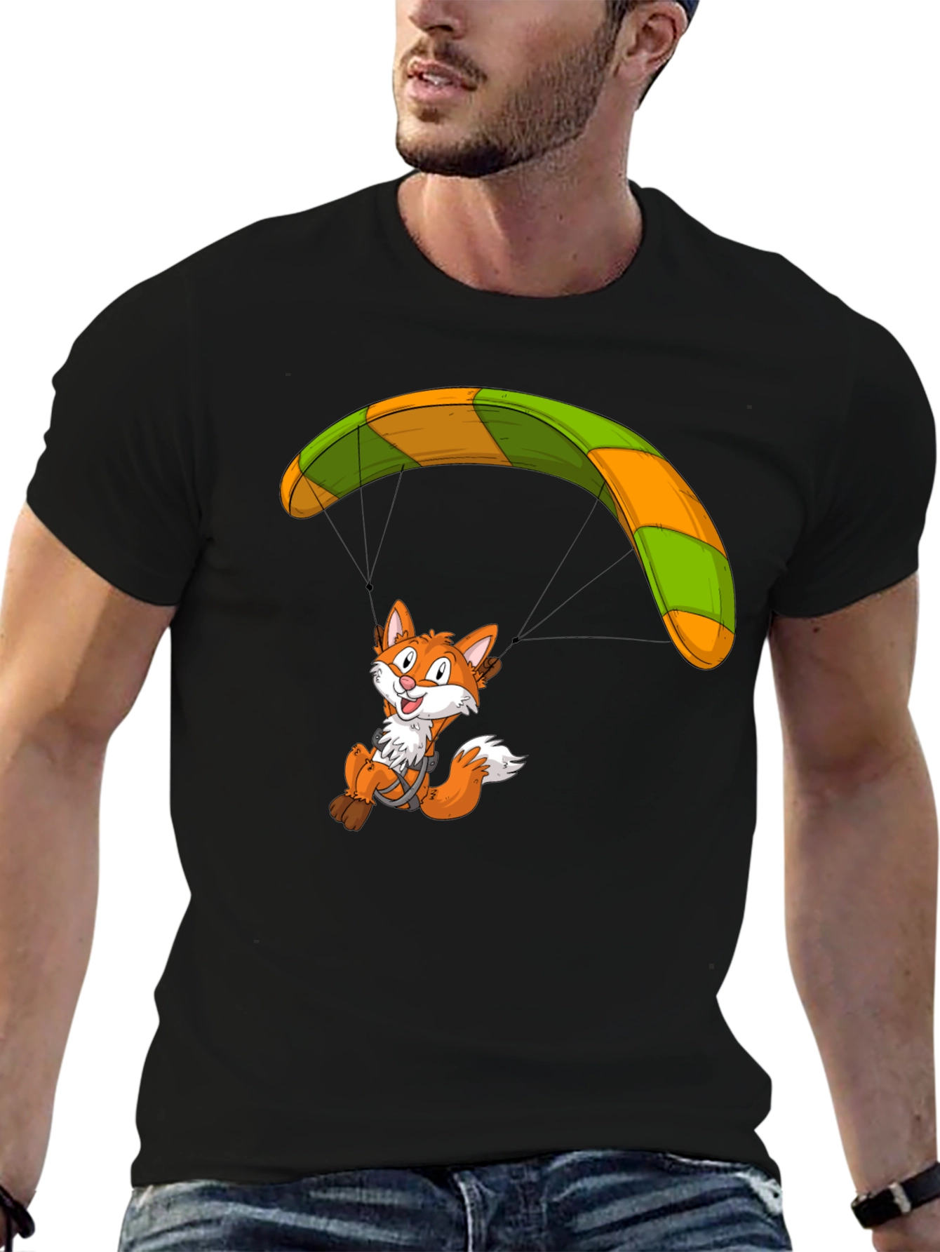 Fox Parachute Graphic T-Shirt - Funky Cartoon Tee
