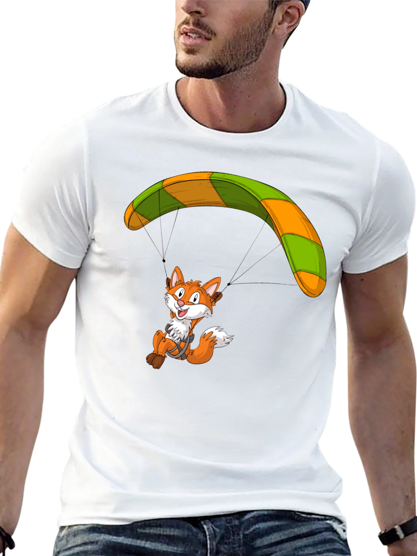 Fox Parachute Graphic T-Shirt - Funky Cartoon Tee