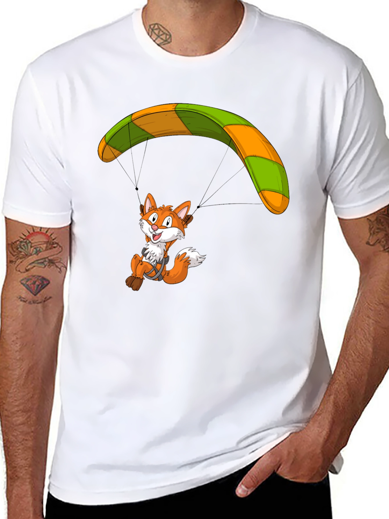 Fox Parachute Graphic T-Shirt - Funky Cartoon Tee