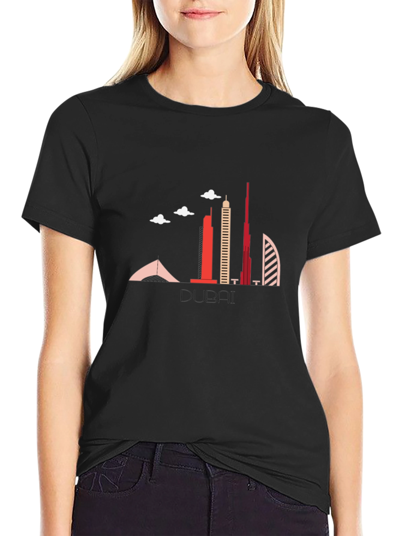 Dubai Skyline Black Graphic T-Shirt