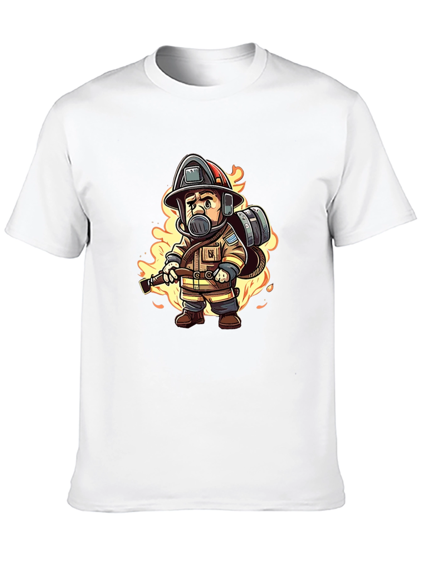 Cartoon Firefighter Black T-Shirt