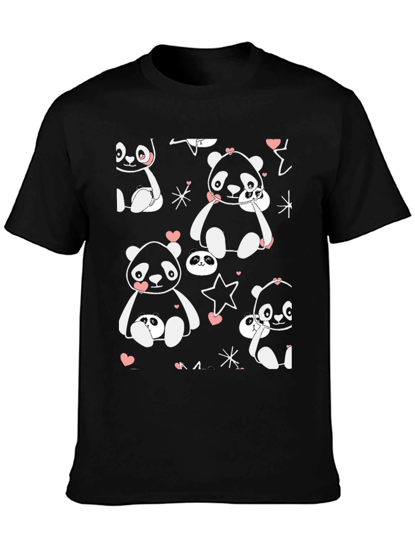 Cute Panda Print Black T-Shirt