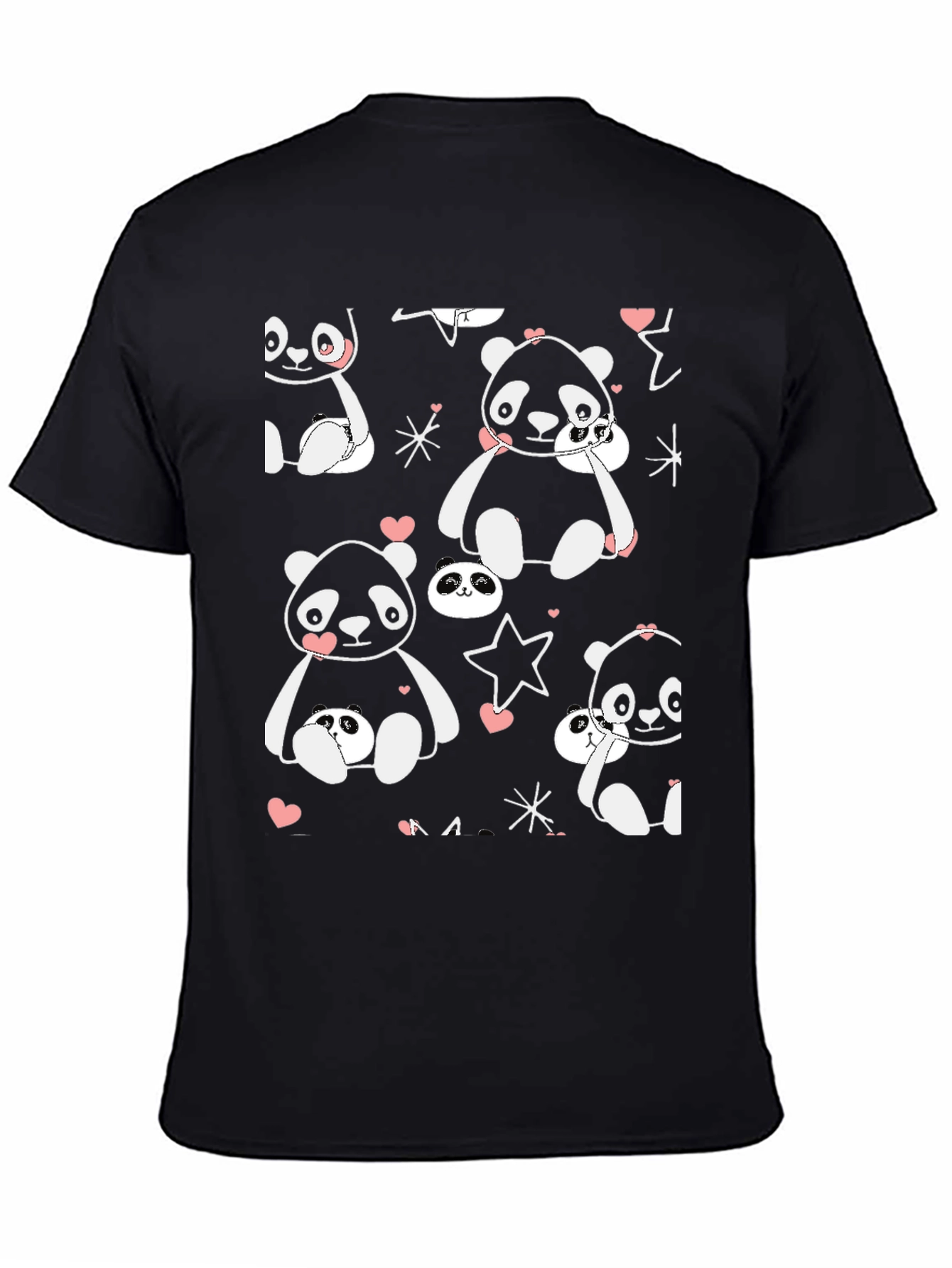 Cute Panda Print Black T-Shirt